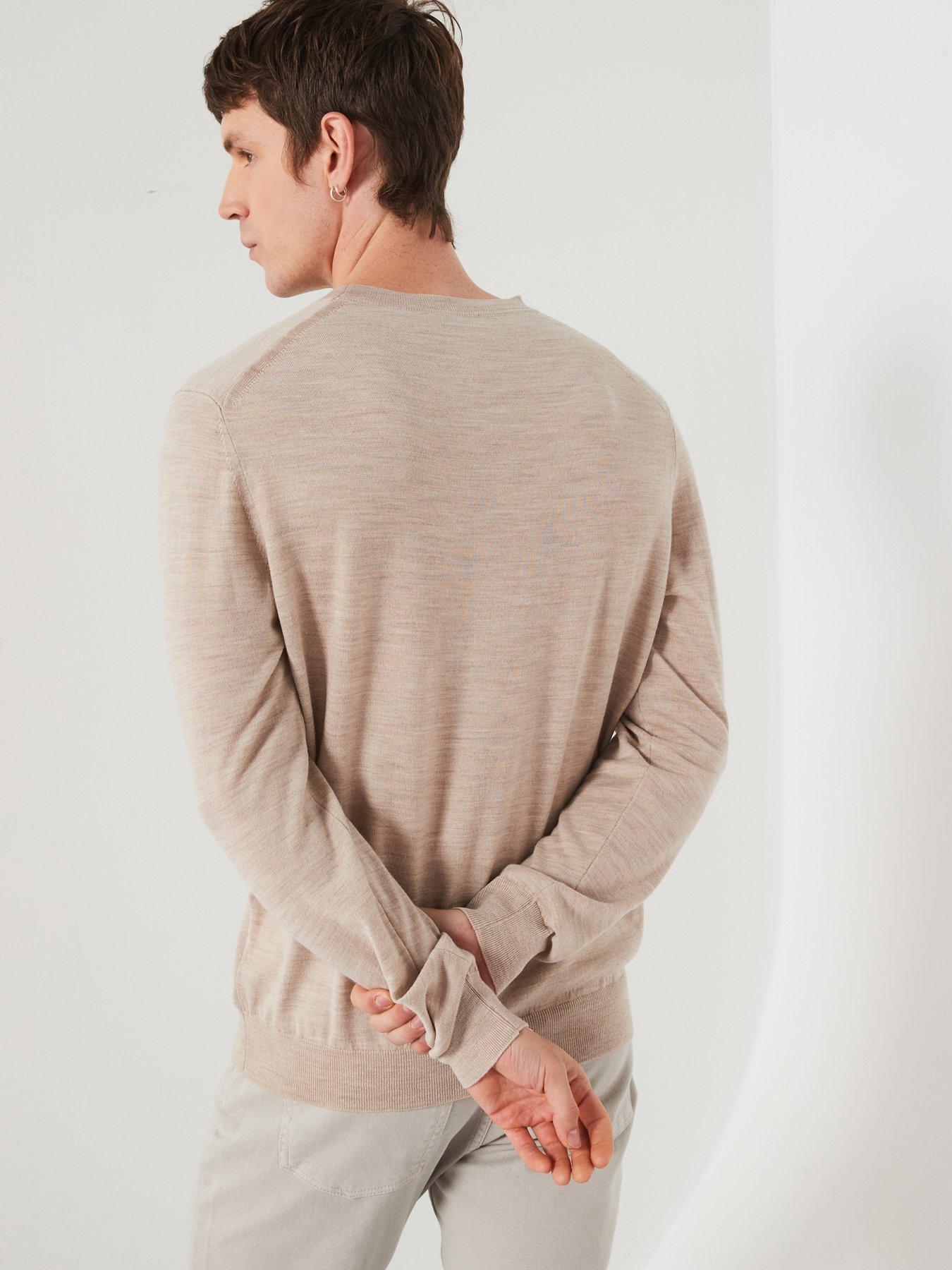 Image 2 of 6 of Mango Men's&nbsp;100% Merino Wool Long Sleeve Knitted Jumper- Beige