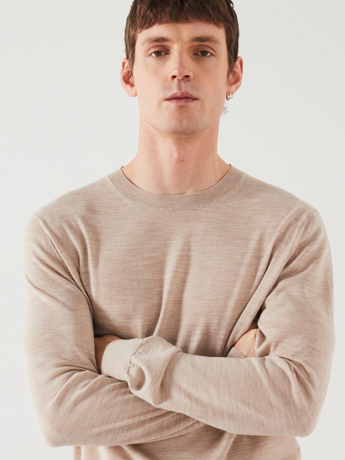 Image 4 of 6 of Mango Men's&nbsp;100% Merino Wool Long Sleeve Knitted Jumper- Beige