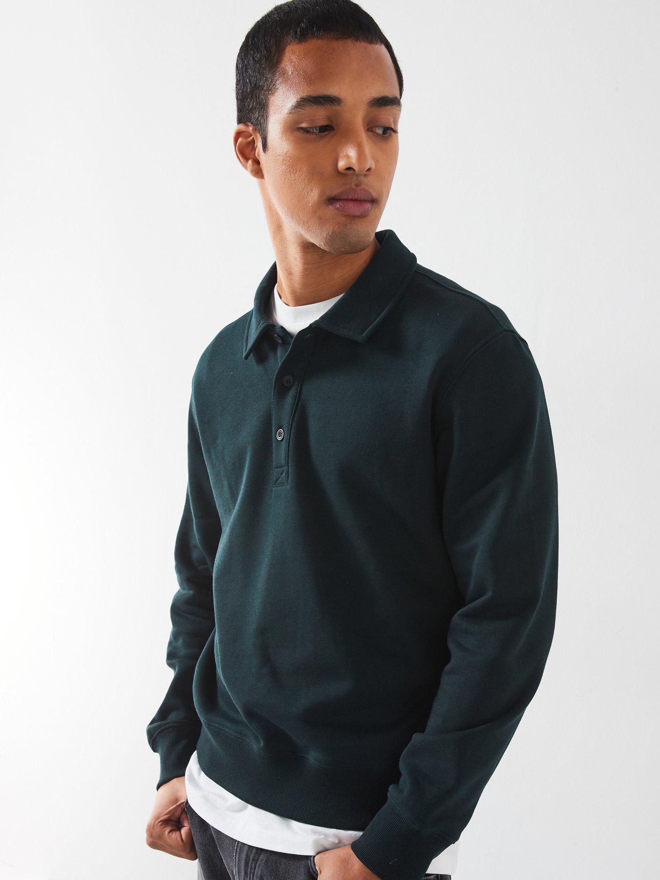 Image of Mango Bola Long Sleeved Collared Polo Neck Sweatshirt - Green