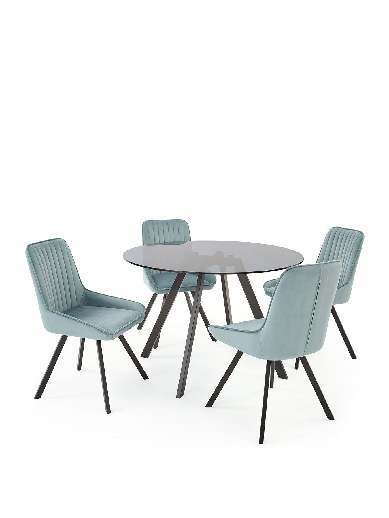 Image 2 of 7 of The Very Collection Marlow 110&nbsp;cm Black Round Dining Table + 4 Marlow Dusty Blue Chairs