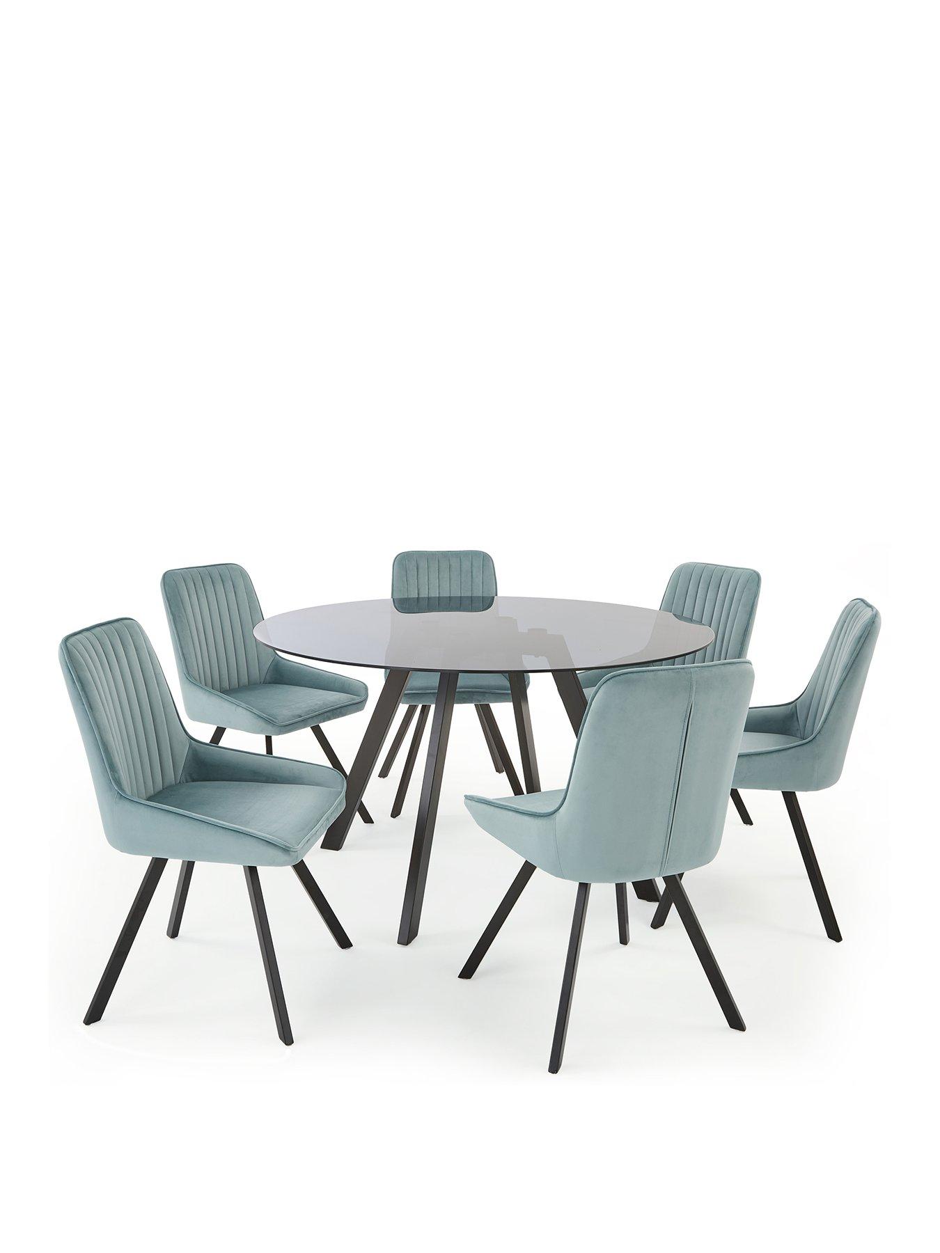 Image 2 of 7 of The Very Collection Marlow 130 cm Black Round Dining Table + 6 Marlow Dusty Blue&nbsp;Chairs