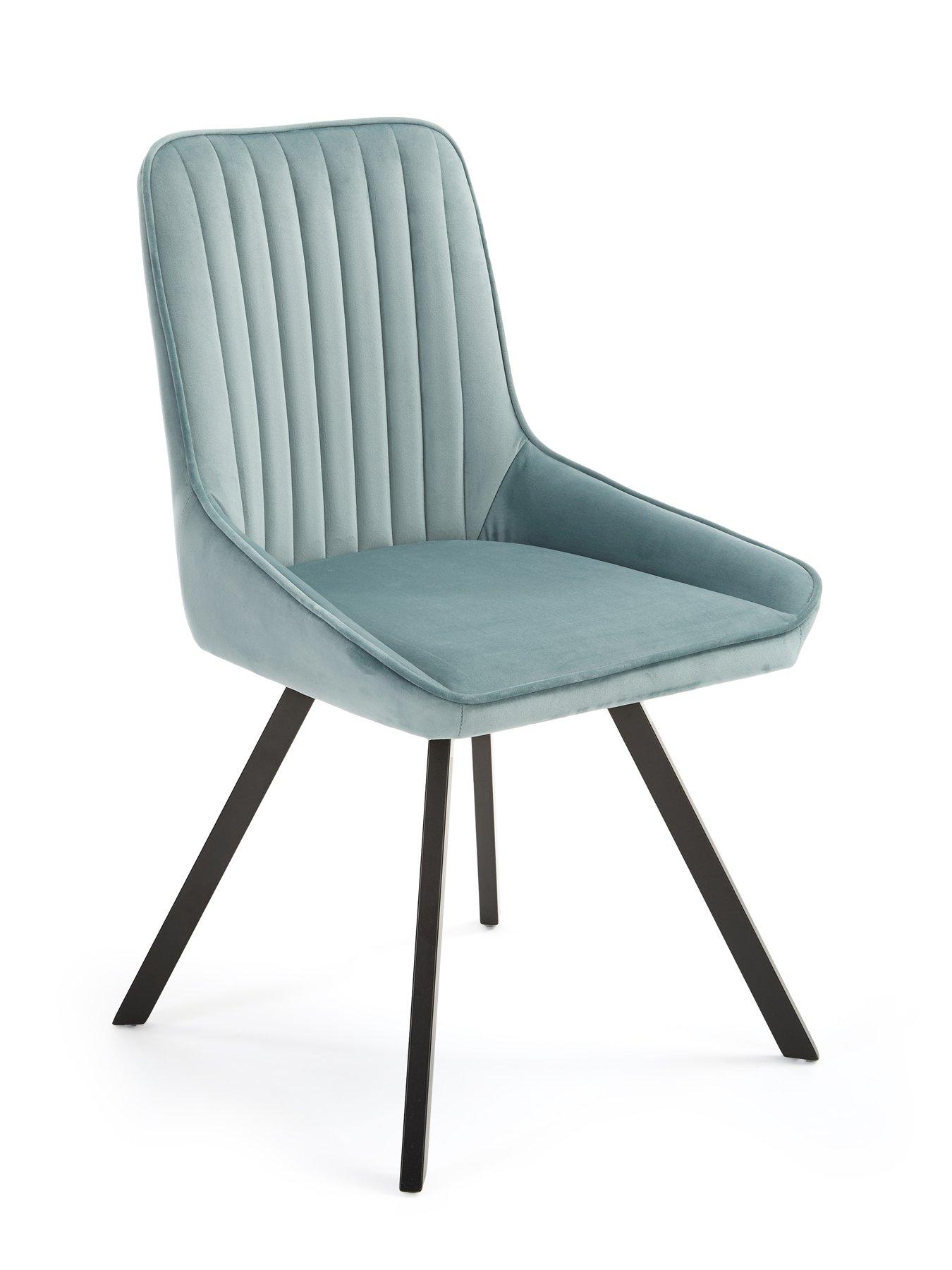 Image 4 of 7 of The Very Collection Marlow 130 cm Black Round Dining Table + 6 Marlow Dusty Blue&nbsp;Chairs