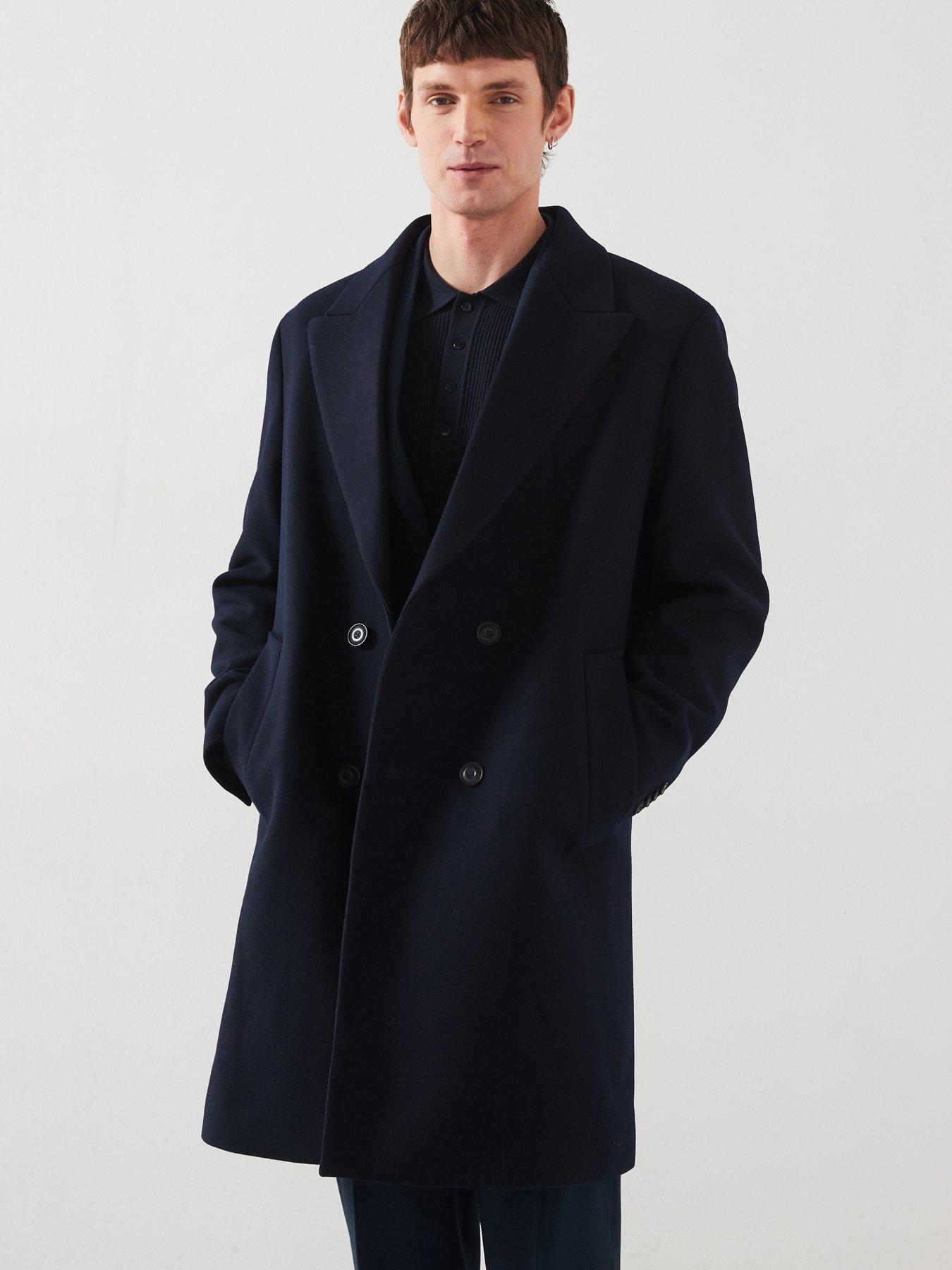 Image 1 of 6 of Mango Landon Smart Fit Double Breasted Overcoat - Navy