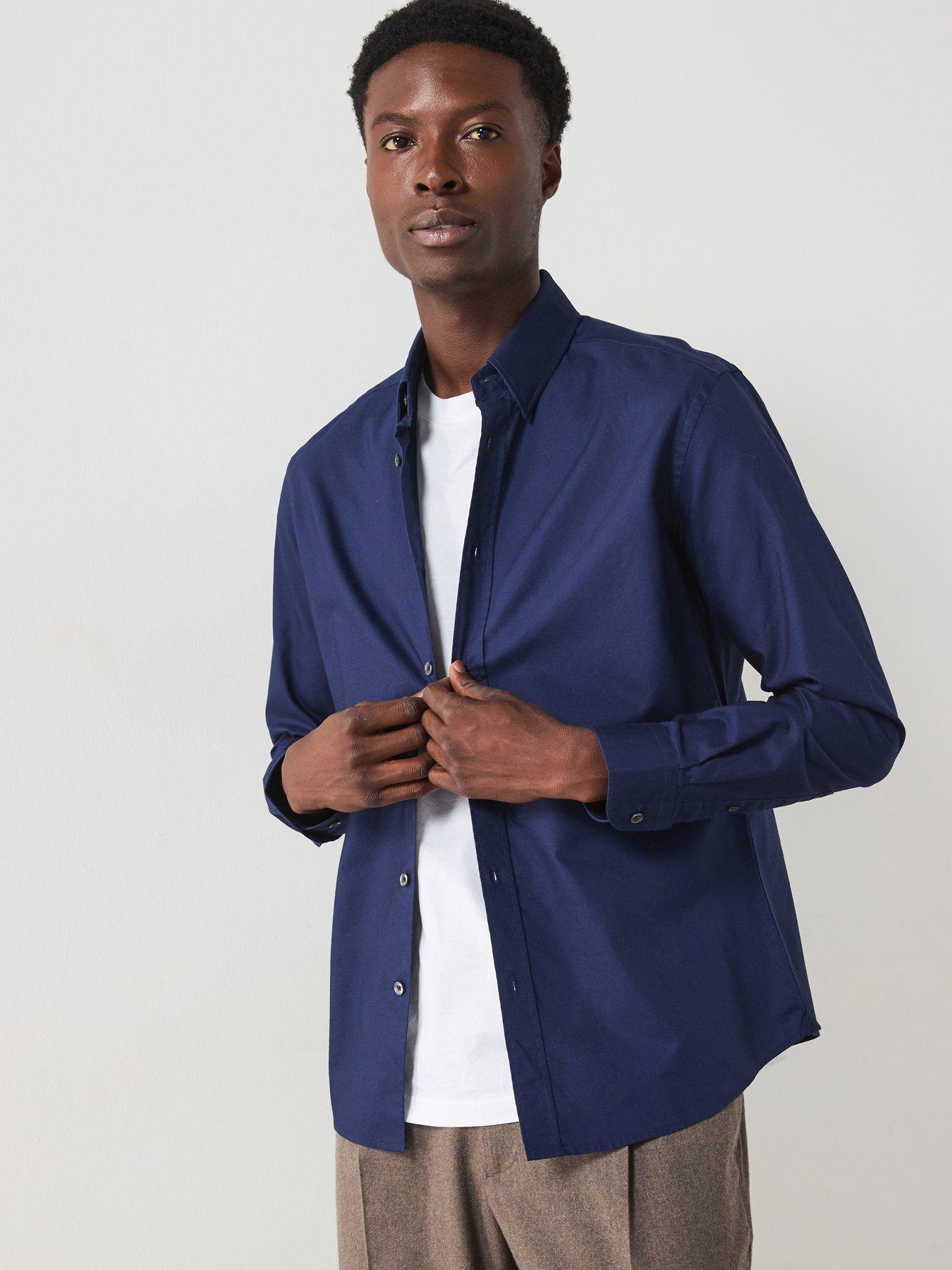 Image 1 of 6 of Mango Oxford Long Sleeved Relaxed Fit Shirt - Dark Blue