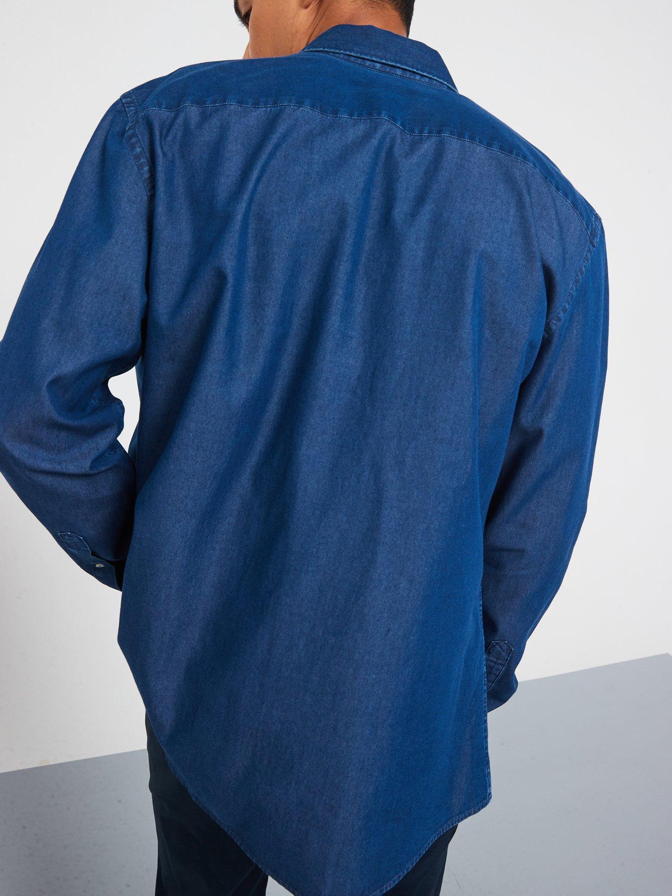 Image 2 of 6 of Mango Chambray Long Sleeved Smart Shirt - Blue