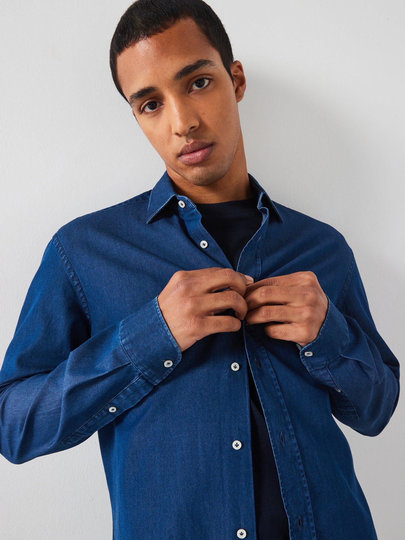 Image 4 of 6 of Mango Chambray Long Sleeved Smart Shirt - Blue
