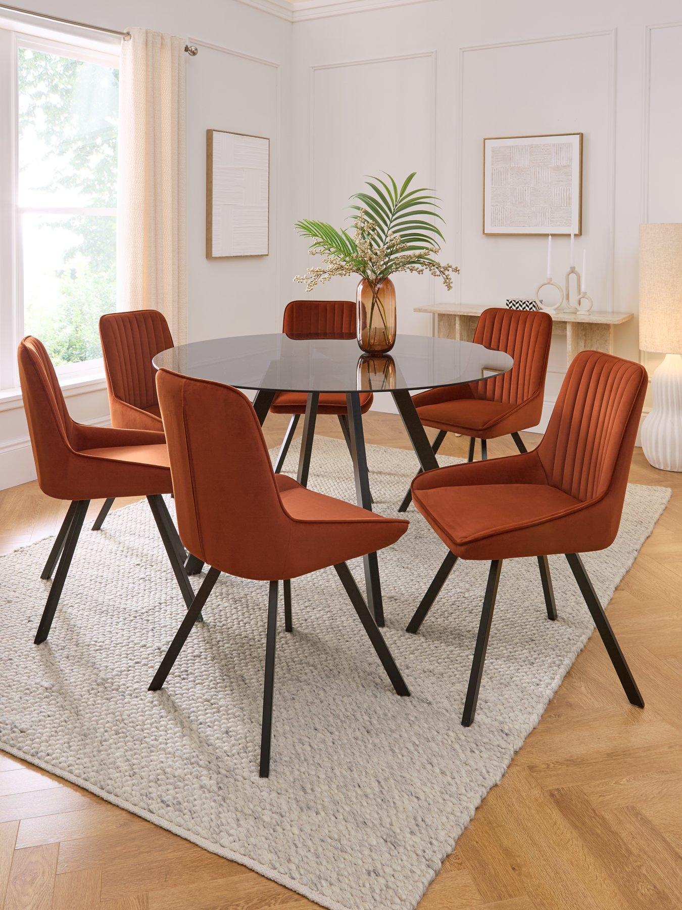 Image 1 of 7 of The Very Collection Marlow 130 cm Black Round Dining Table +&nbsp;6 Marlow Rust Chairs