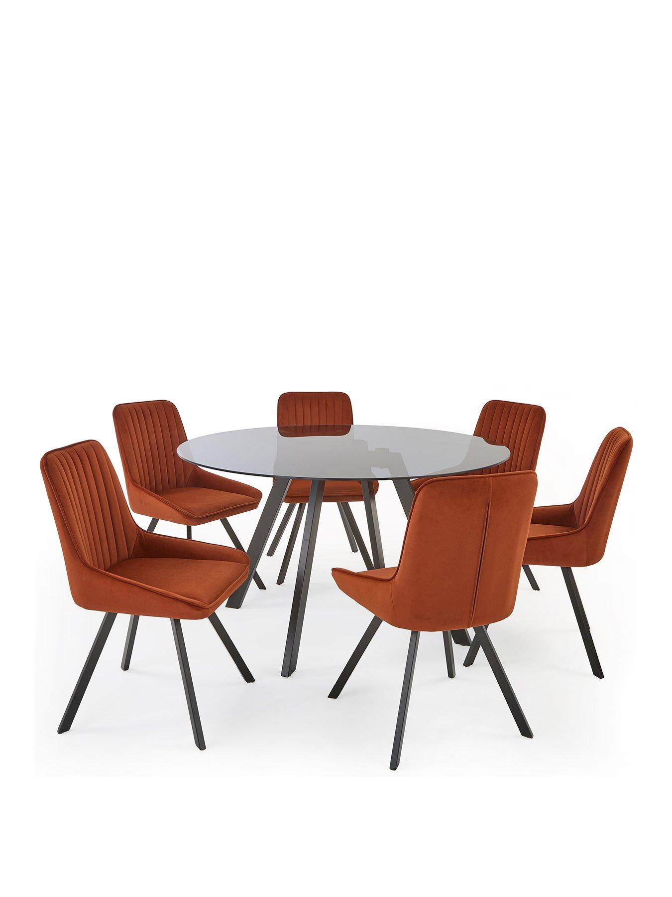 Image 2 of 7 of The Very Collection Marlow 130 cm Black Round Dining Table +&nbsp;6 Marlow Rust Chairs