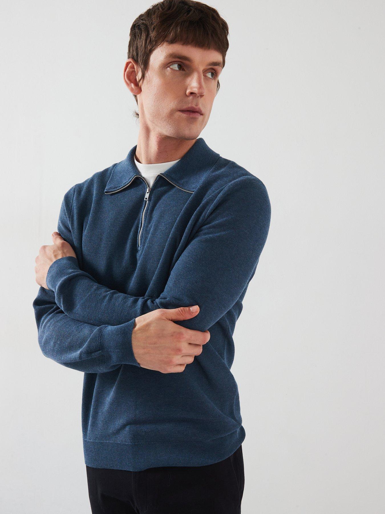 Image 1 of 6 of Mango Tenp Smart Long Sleeved Smart Knitted Jumper - Dark Blue