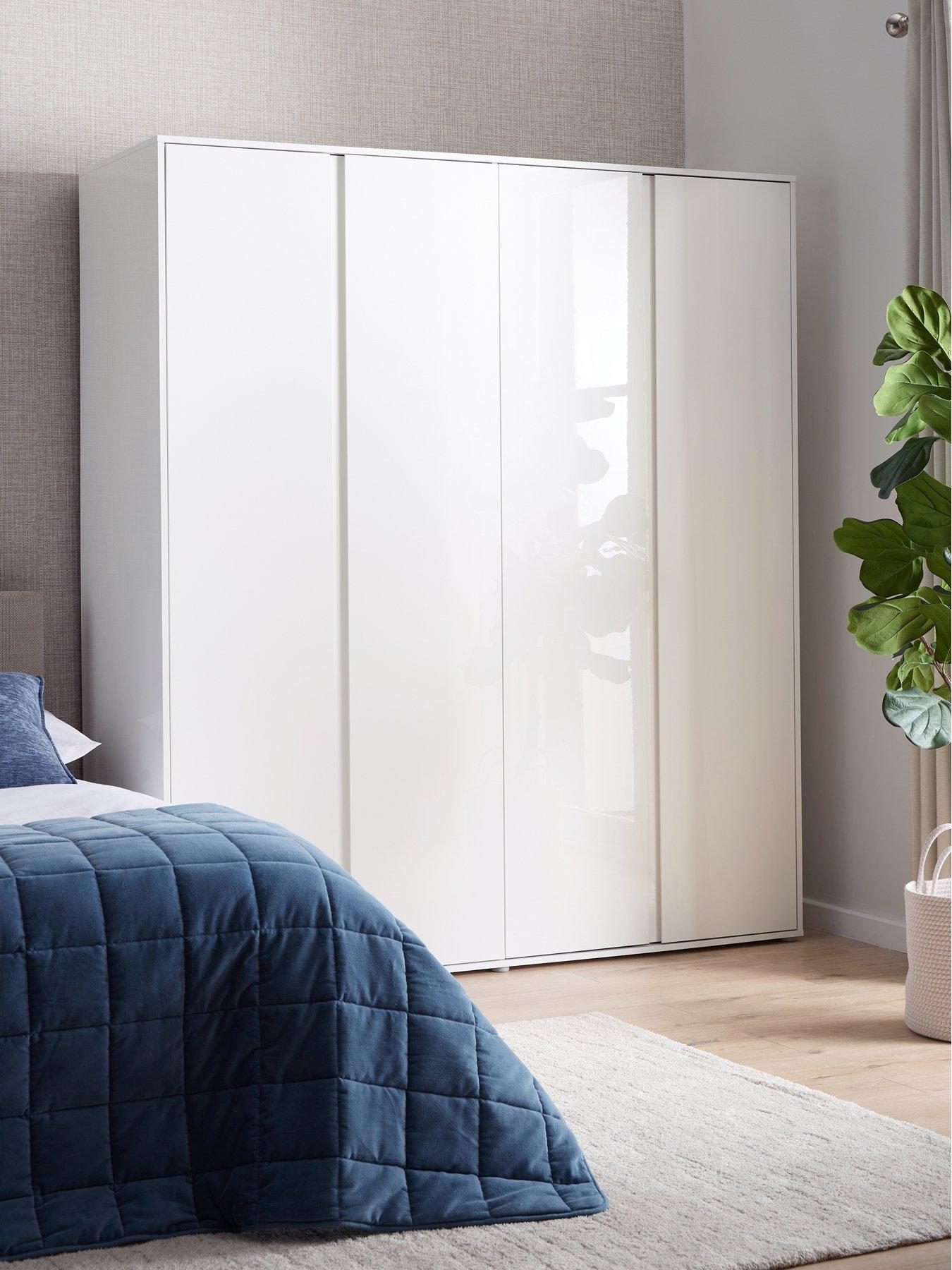 The Very Collection Layton Gloss 4 Door Wardrobe with Internal 4 Drawer Chest - White - FSC® Certified