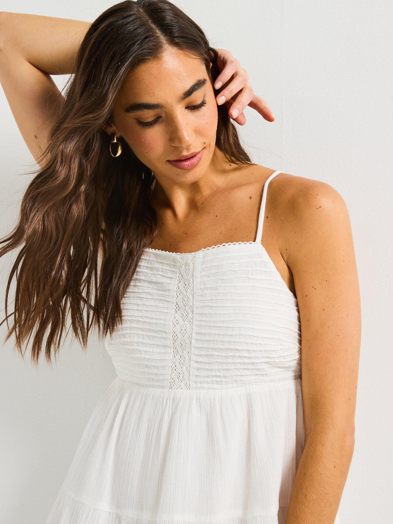 Image 4 of 5 of V by Very Shirred Detail Cami Dress - White