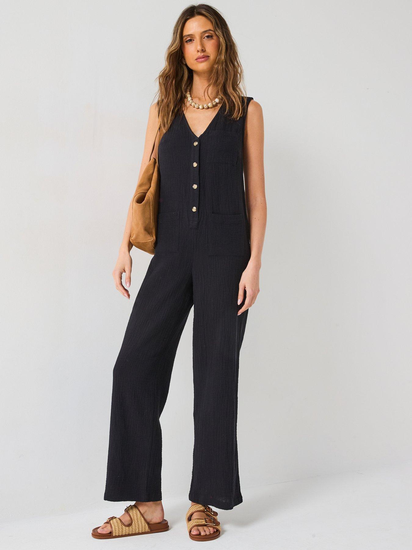 Image 1 of 6 of V by Very Cheese Cloth Jumpsuit Black