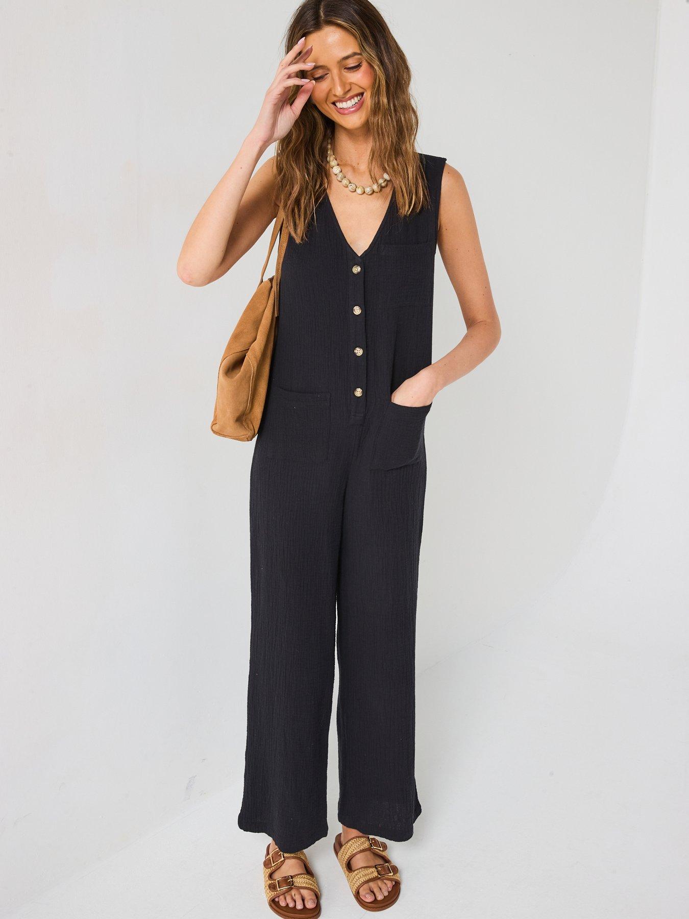 Image 3 of 6 of V by Very Cheese Cloth Jumpsuit Black