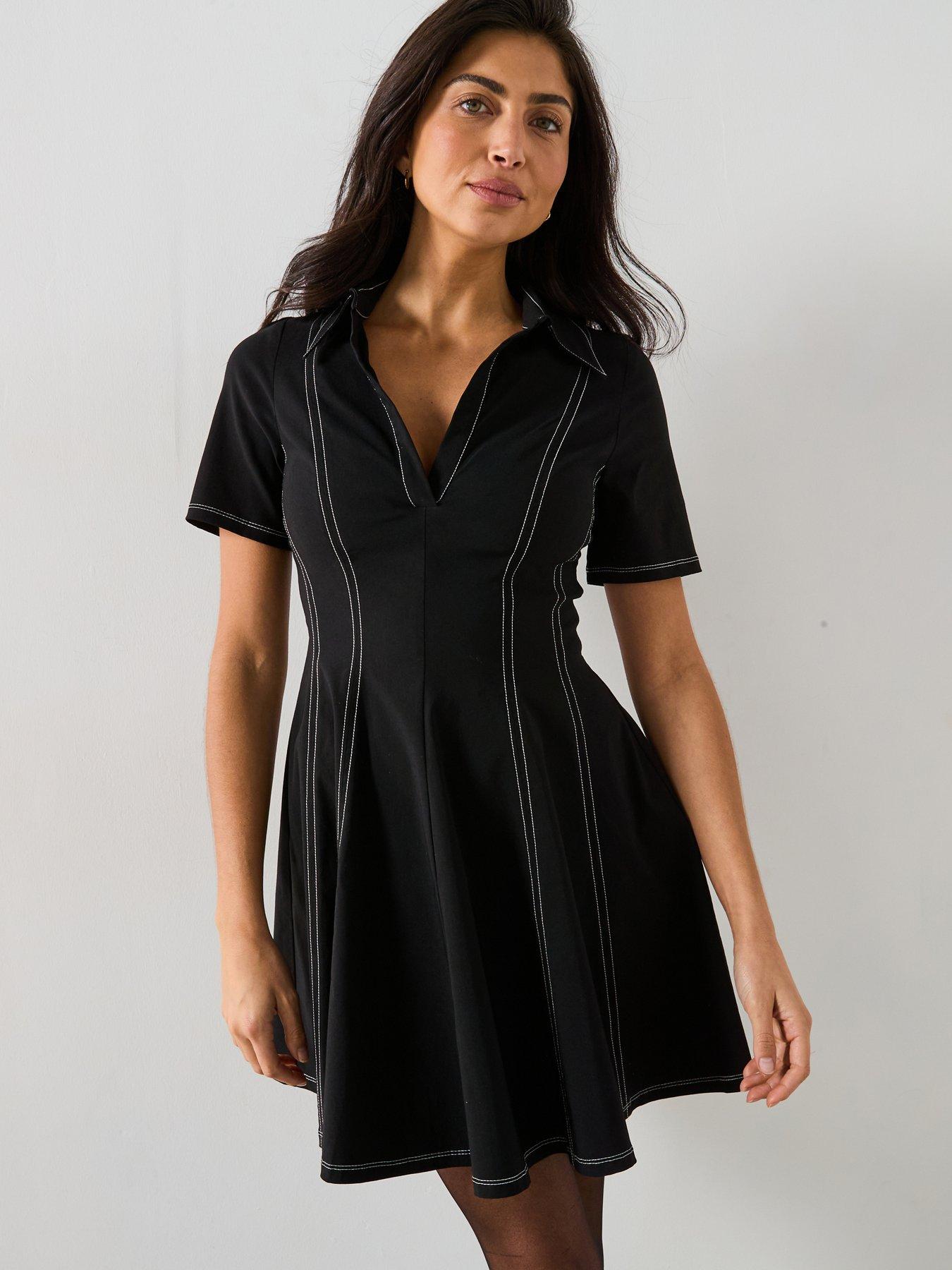 v-by-very-bengaline-contrast-stitch-mini-dress-black