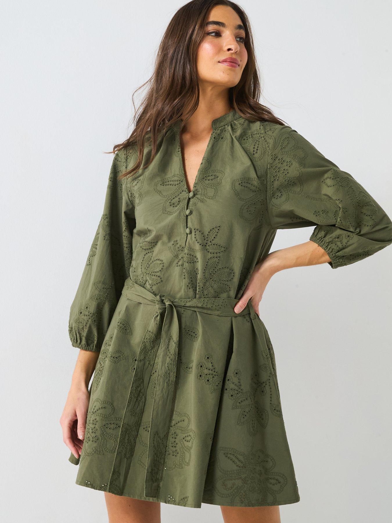 v-by-very-broderie-mini-dress-olive-khakioutfit