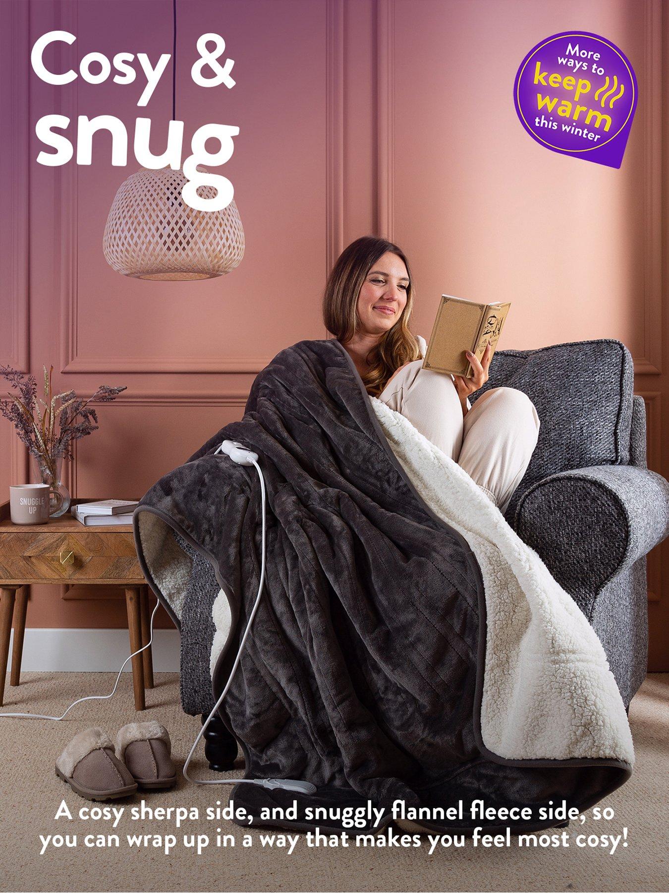 Image 2 of 6 of Slumberdown Cosy & Snug Sherpa Fleece Heated Throw- Charcoal/natural