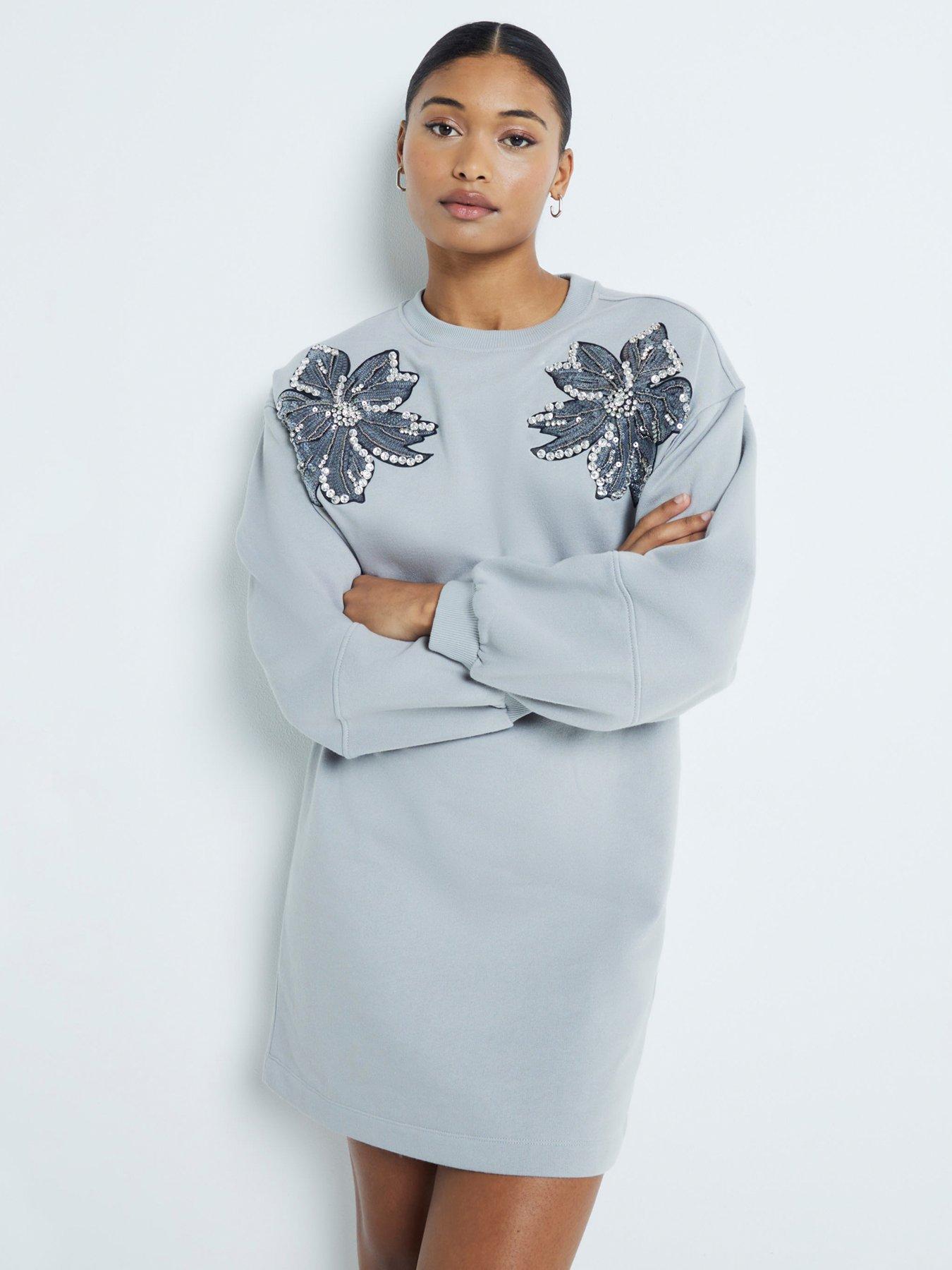 river-island-sequin-flower-sweater-dress-light-grey