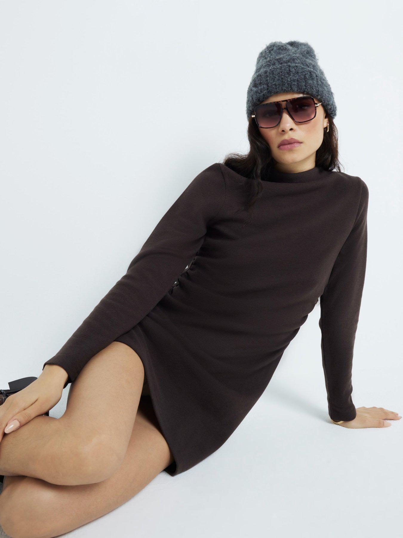 river-island-cosy-ruched-mini-dress-dark-brownoutfit