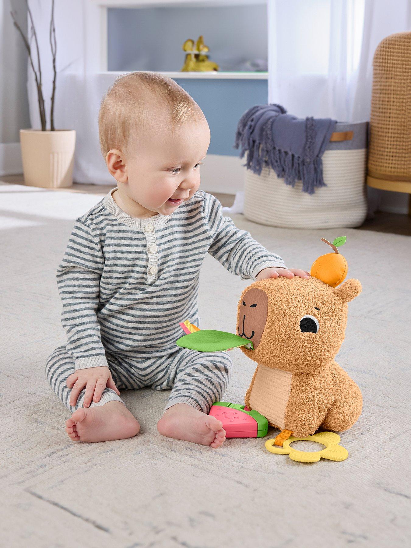 Image 1 of 7 of Fisher-Price Snuggly Snacky Capybara Plush Baby Sensory Toy with Teether &amp; Rattle for Newborns