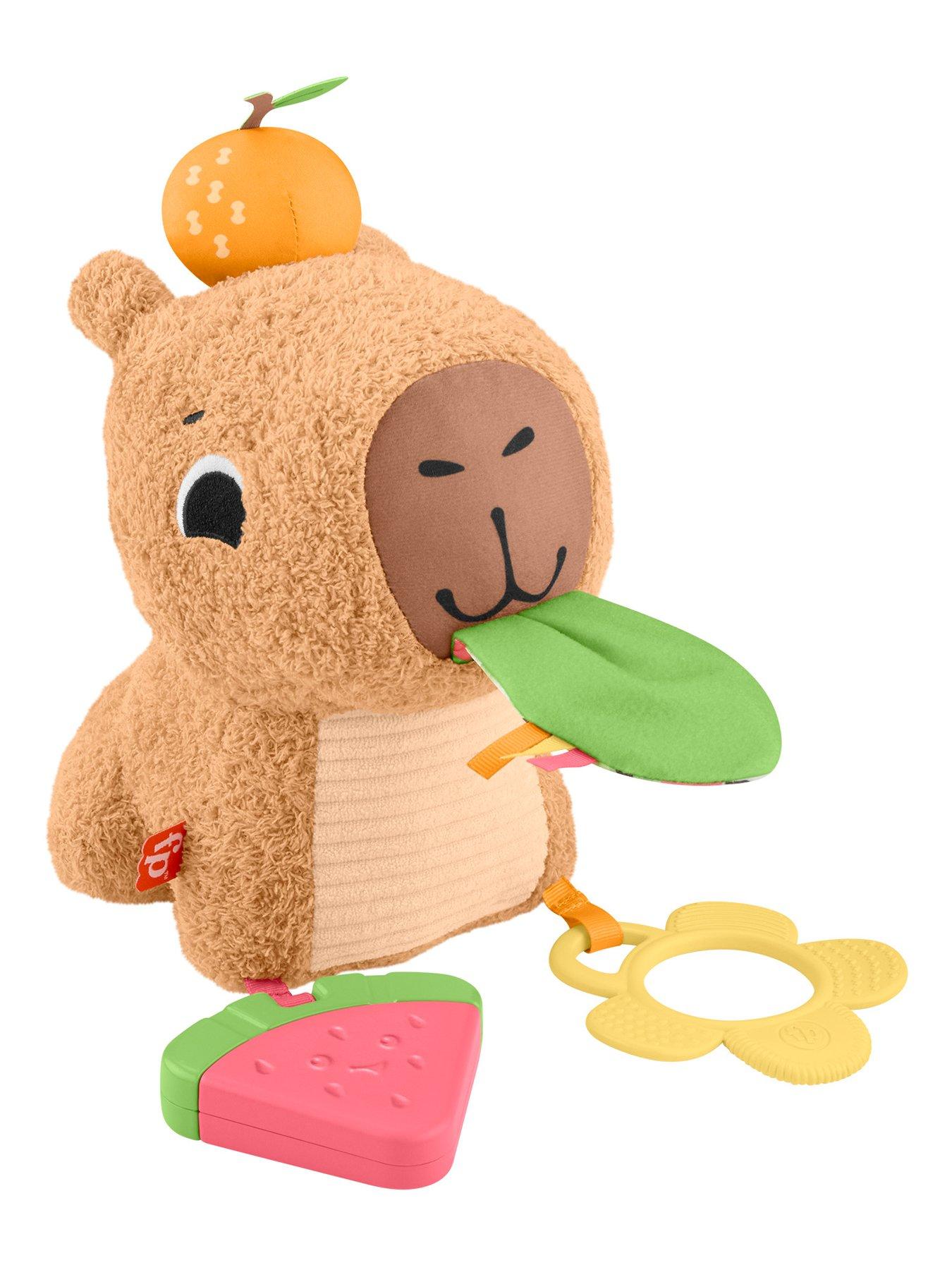 Image 2 of 7 of Fisher-Price Snuggly Snacky Capybara Plush Baby Sensory Toy with Teether &amp; Rattle for Newborns