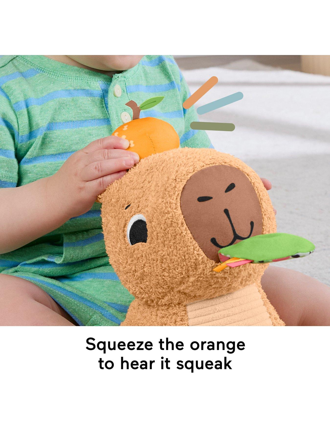 Image 5 of 7 of Fisher-Price Snuggly Snacky Capybara Plush Baby Sensory Toy with Teether &amp; Rattle for Newborns