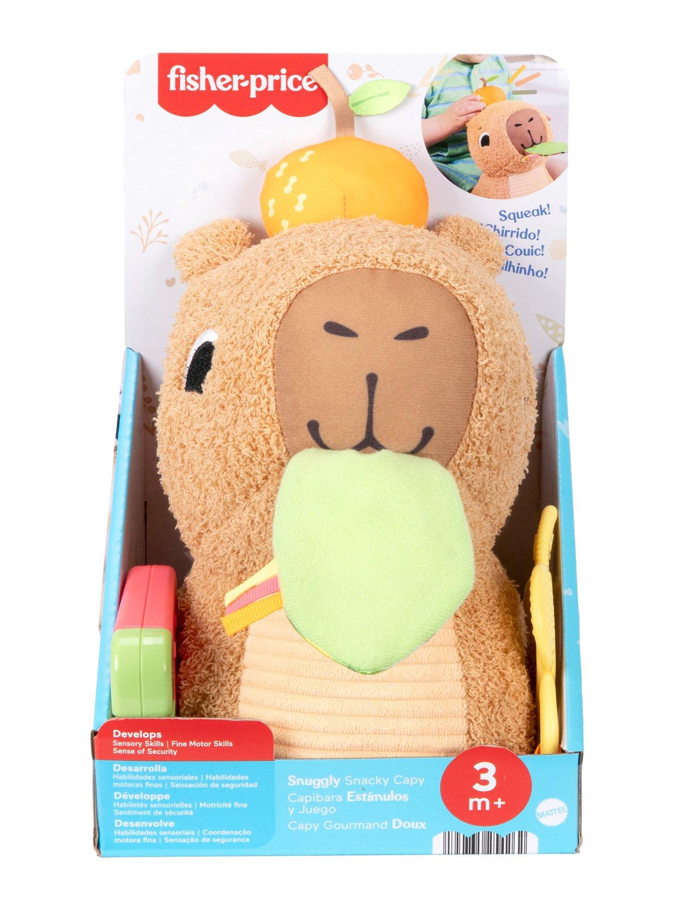 Image 7 of 7 of Fisher-Price Snuggly Snacky Capybara Plush Baby Sensory Toy with Teether &amp; Rattle for Newborns