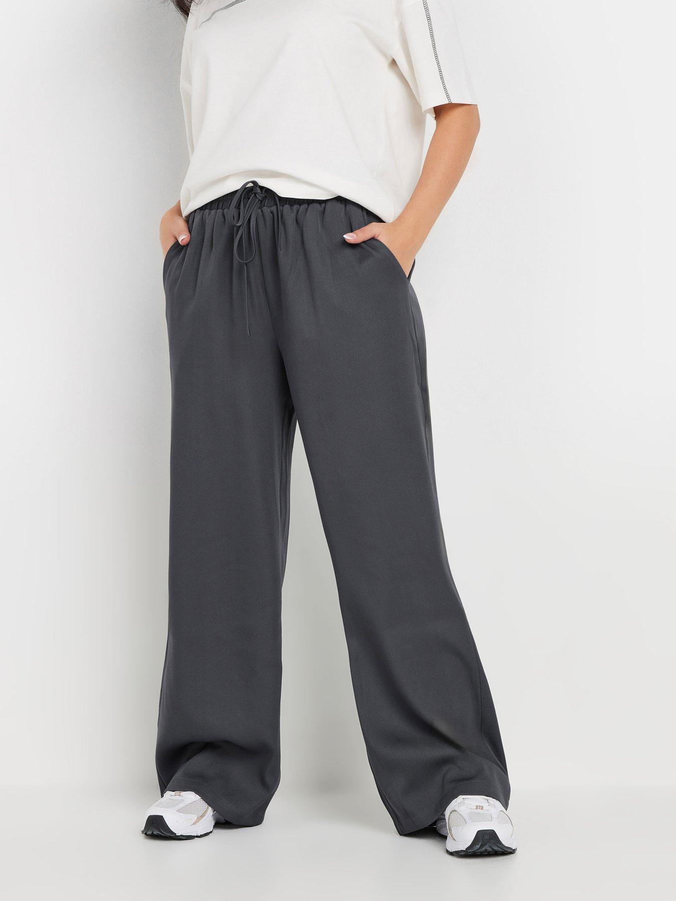 undefined Petite Tie Waist Wide Leg Trouser - Grey