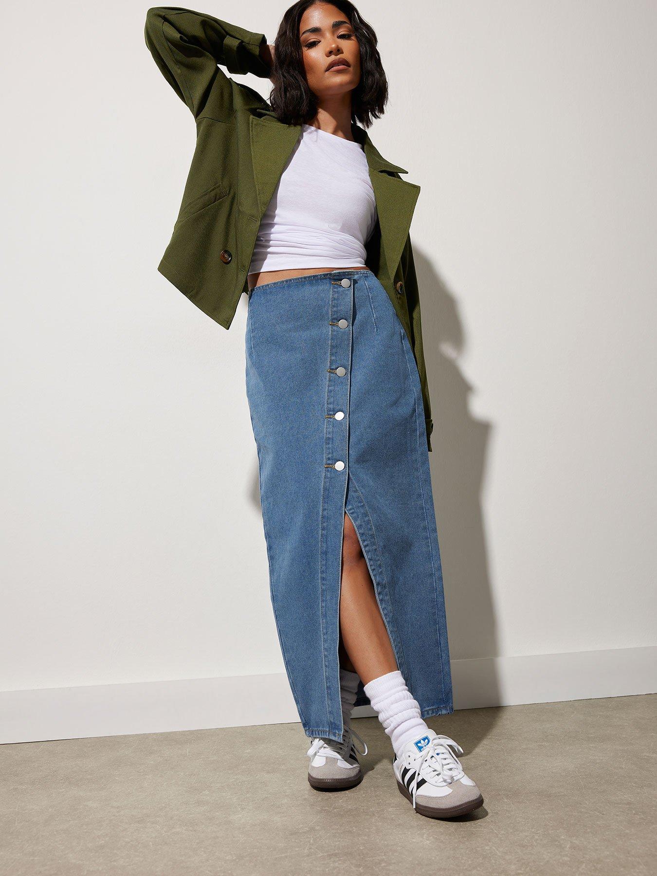 pixiegirl-petite-asymmetric-button-midi-skirt-blue