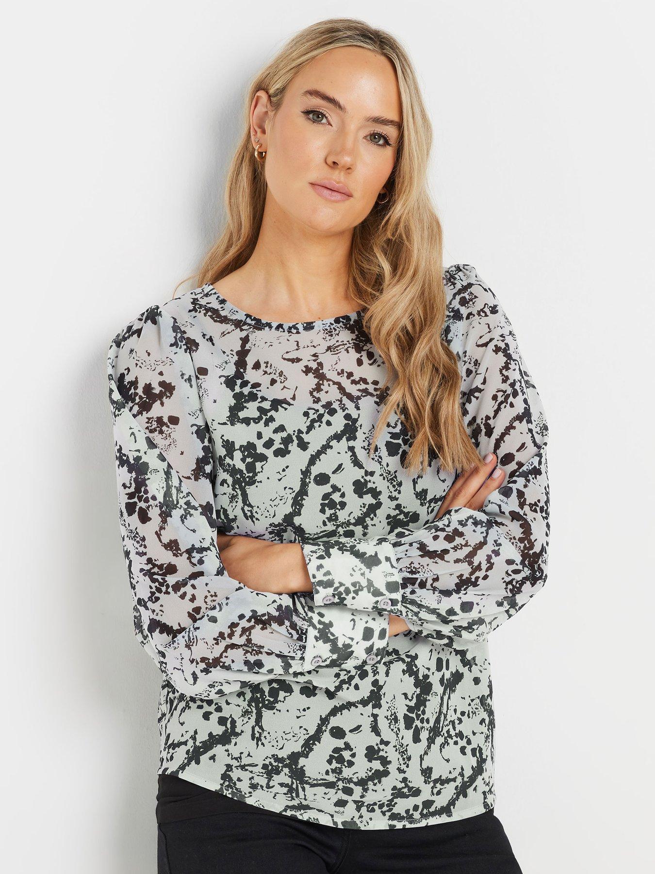 Image 1 of 4 of Long Tall Sally Abstract Scoop Neck Geogette Top - Grey