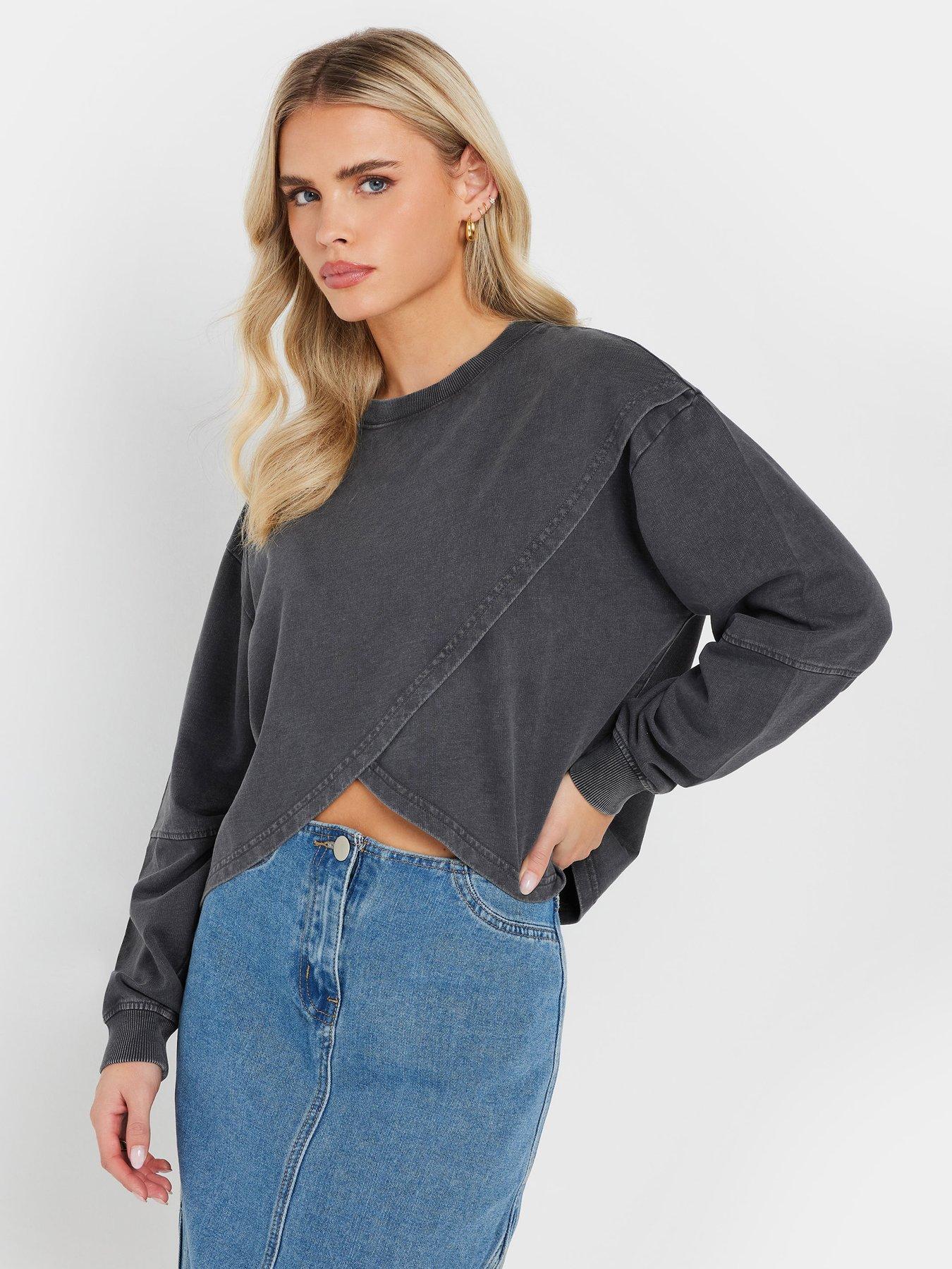 Image 1 of 4 of PixieGirl Petite Acid Wash Cross Over Sweat - Grey