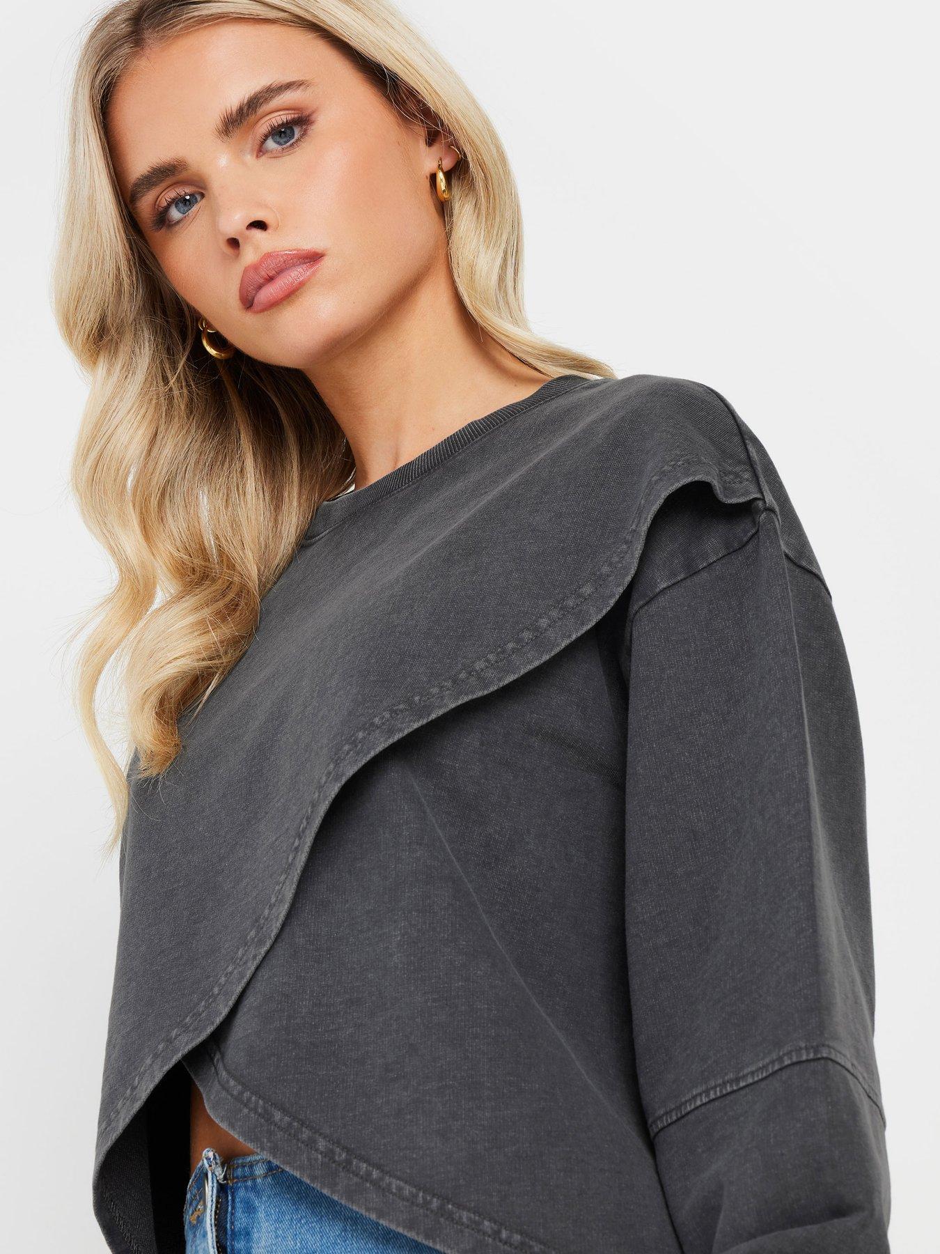 Image 4 of 4 of PixieGirl Petite Acid Wash Cross Over Sweat - Grey