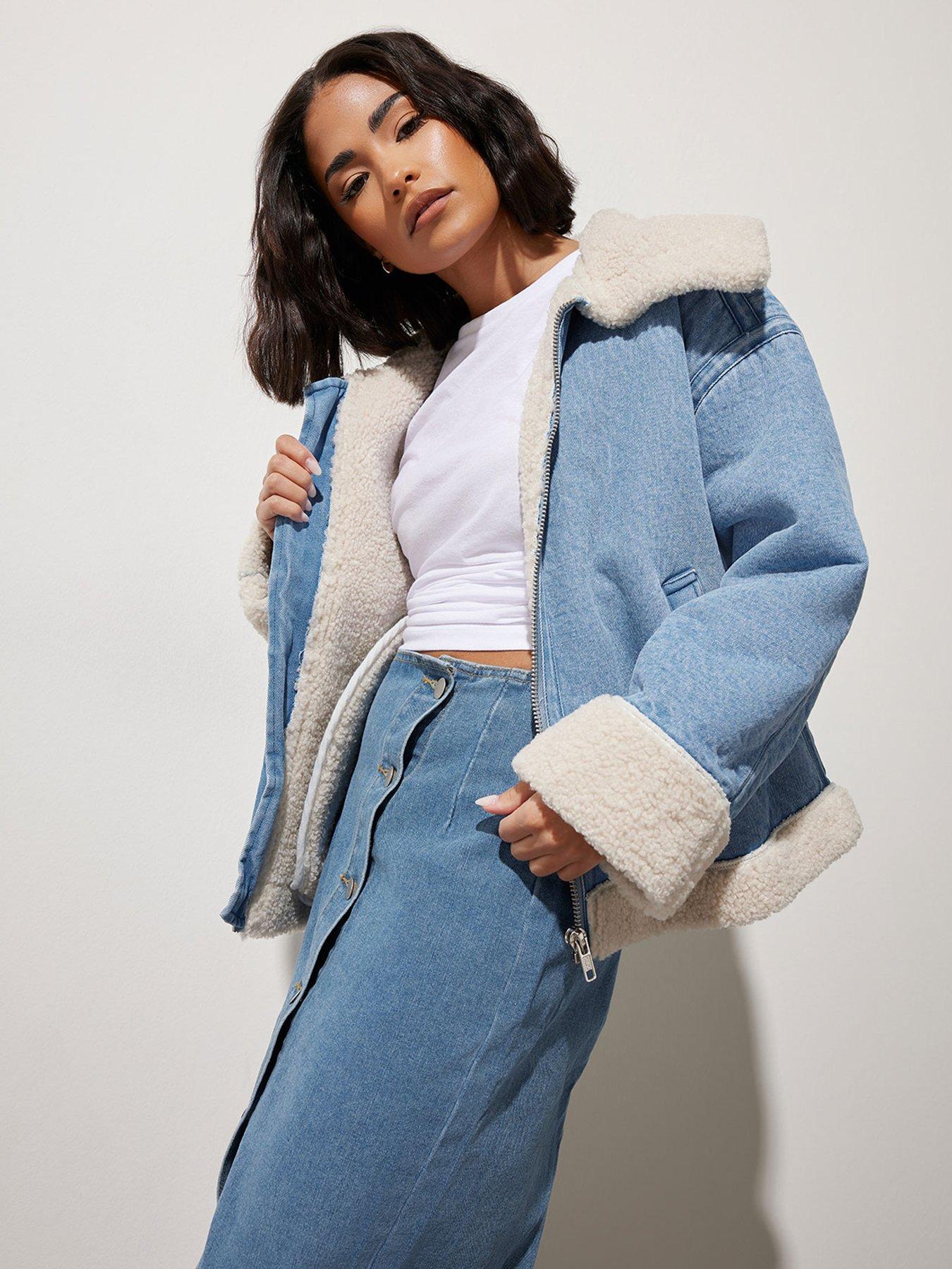 Image 1 of 4 of PixieGirl Petite Denim Aviator Jacket