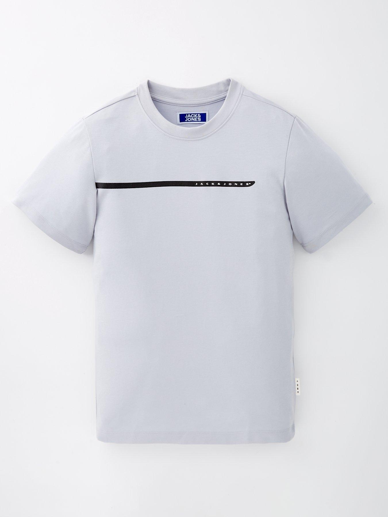 Image of Jack & Jones Junior Boys Fusion Full Branding Short Sleeve T-Shirt - Gray Dawn