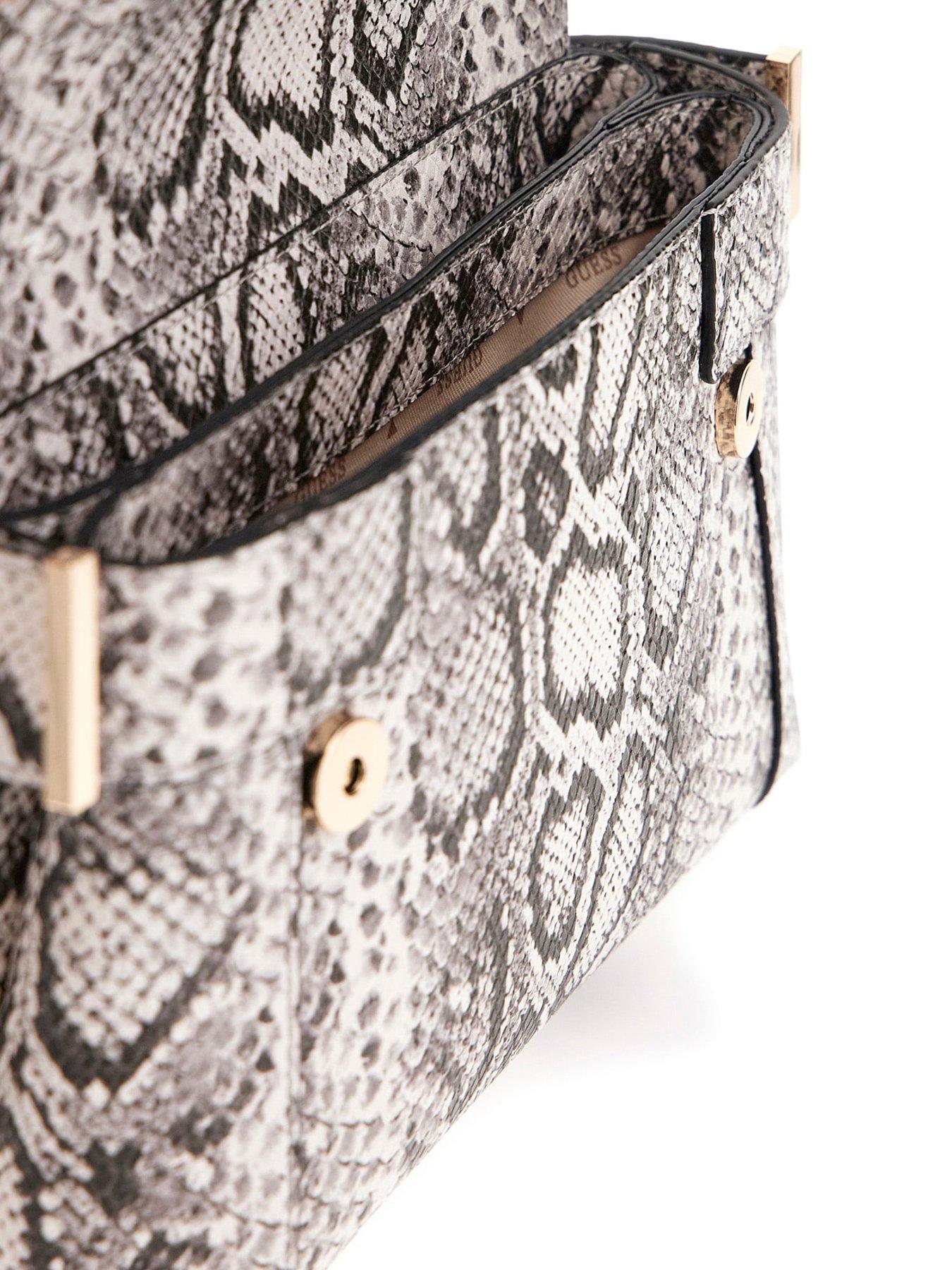 Image 2 of 3 of Guess Anadela Convertible Cross body Flap Bag - Brown Snakeskin