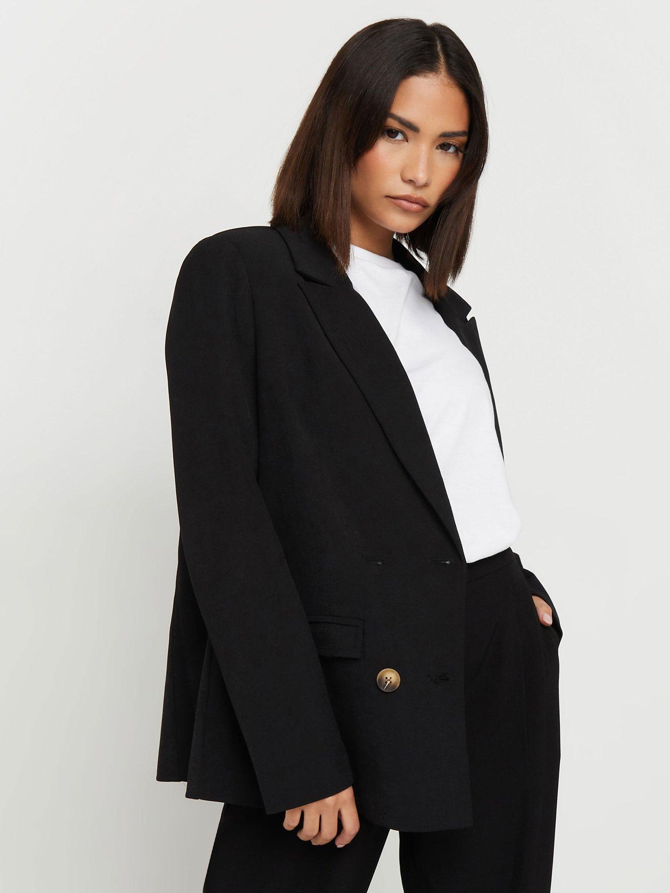 PixieGirl Petite Double Breasted Oversized Blazer - Black