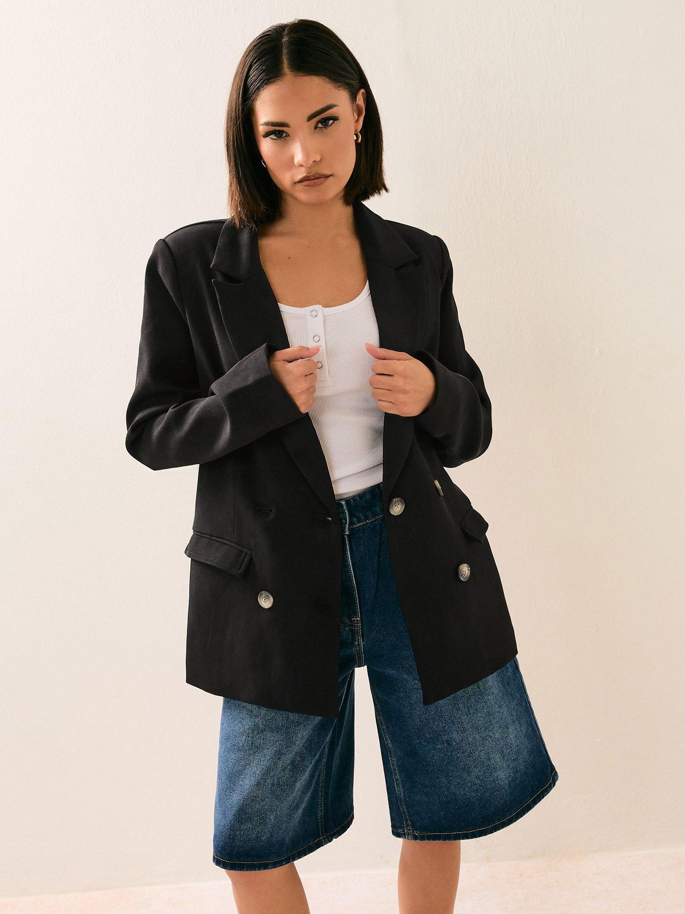 Image 1 of 4 of PixieGirl Petite Double Breasted Oversized Blazer - Black