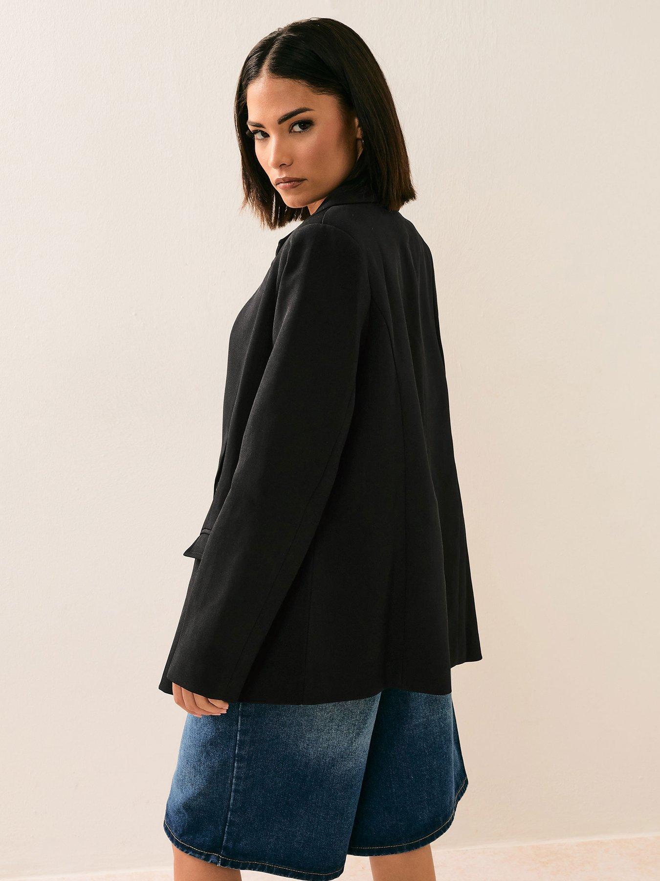Image 2 of 4 of PixieGirl Petite Double Breasted Oversized Blazer - Black