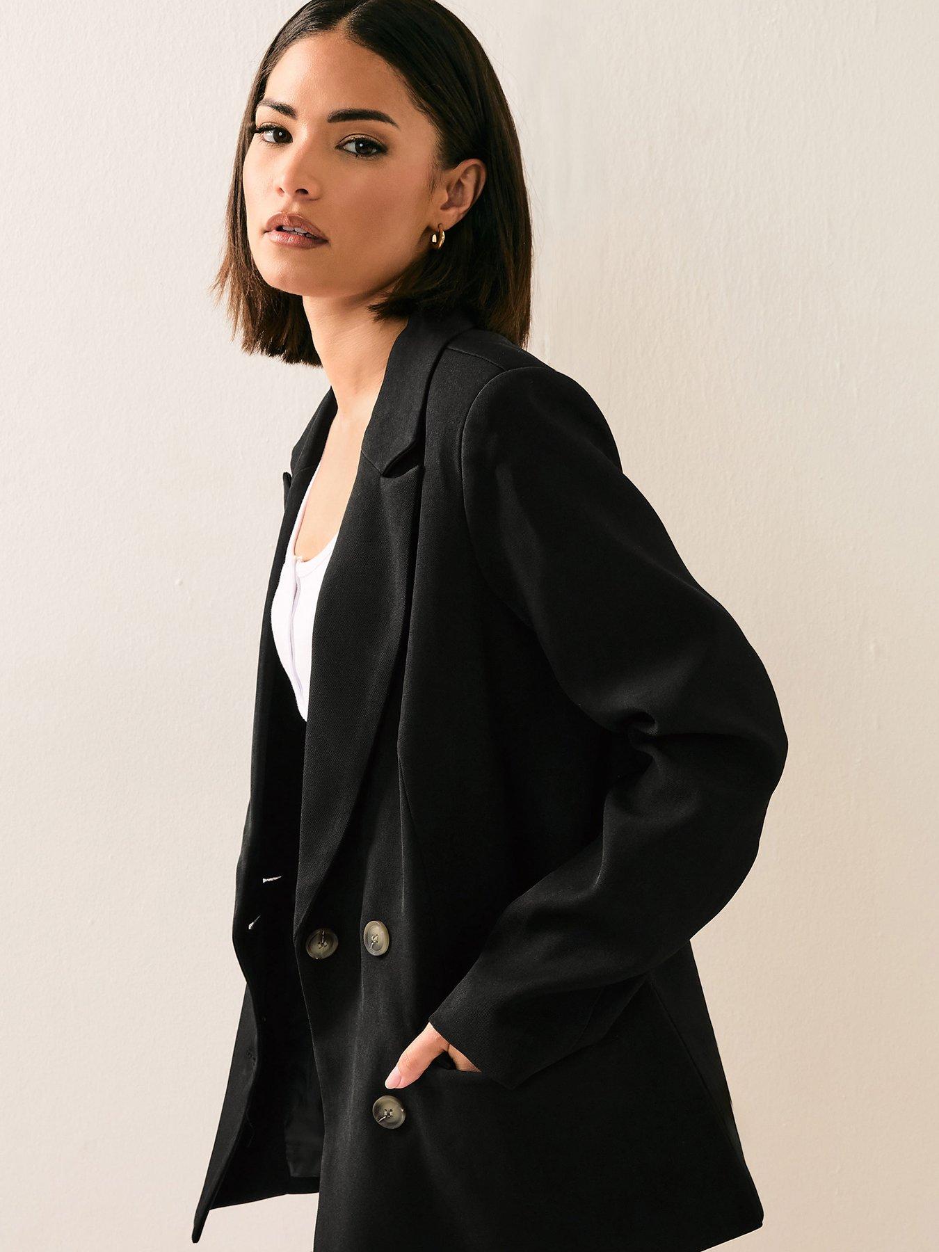 Image 4 of 4 of PixieGirl Petite Double Breasted Oversized Blazer - Black