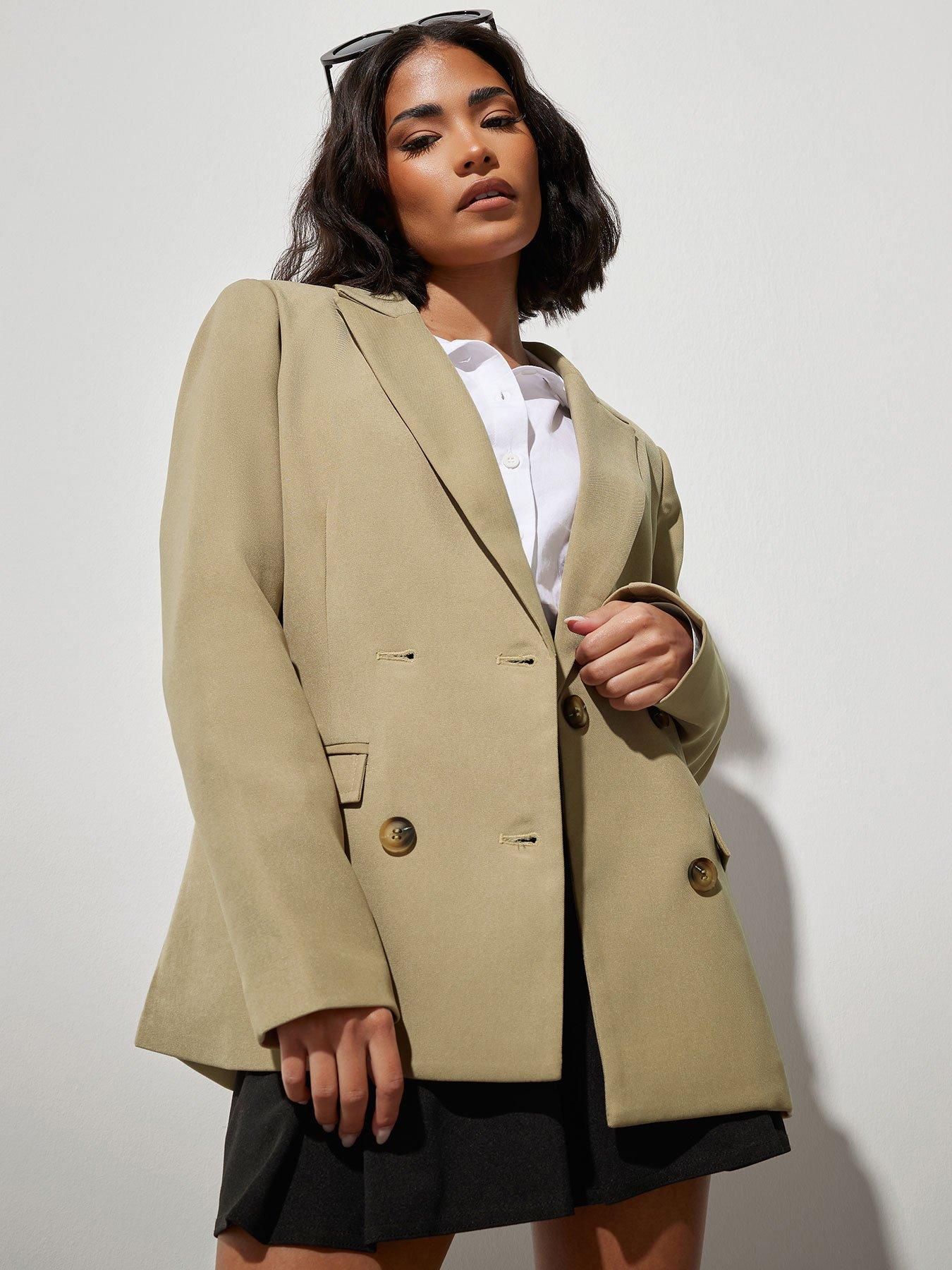 Image of PixieGirl Petite Double Breasted Oversized Blazer - Natural