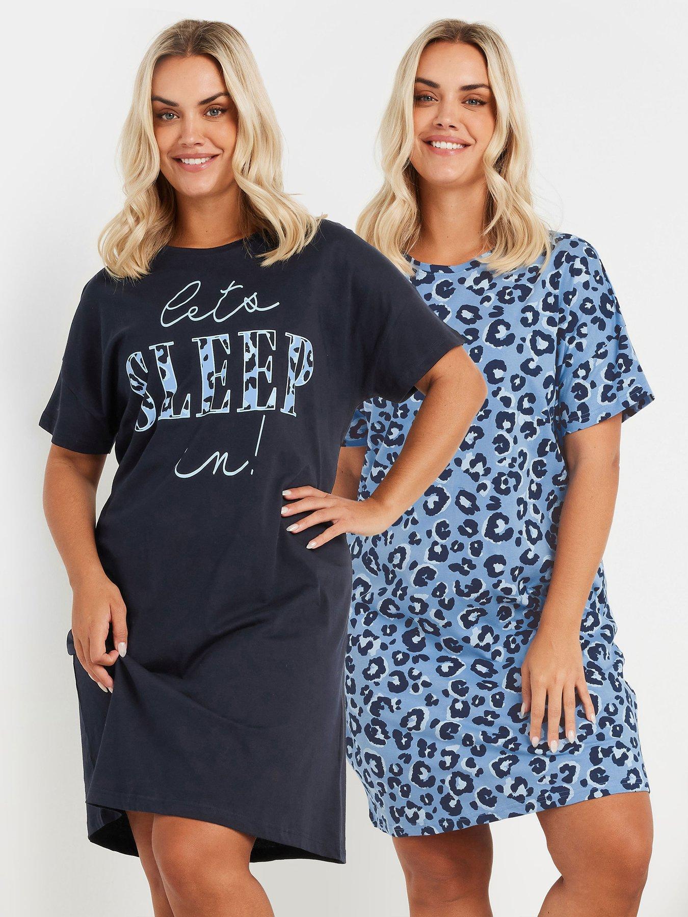 Image 1 of 4 of Yours Curve 2 Pack Lets Sleep In Sleeptee - Multi
