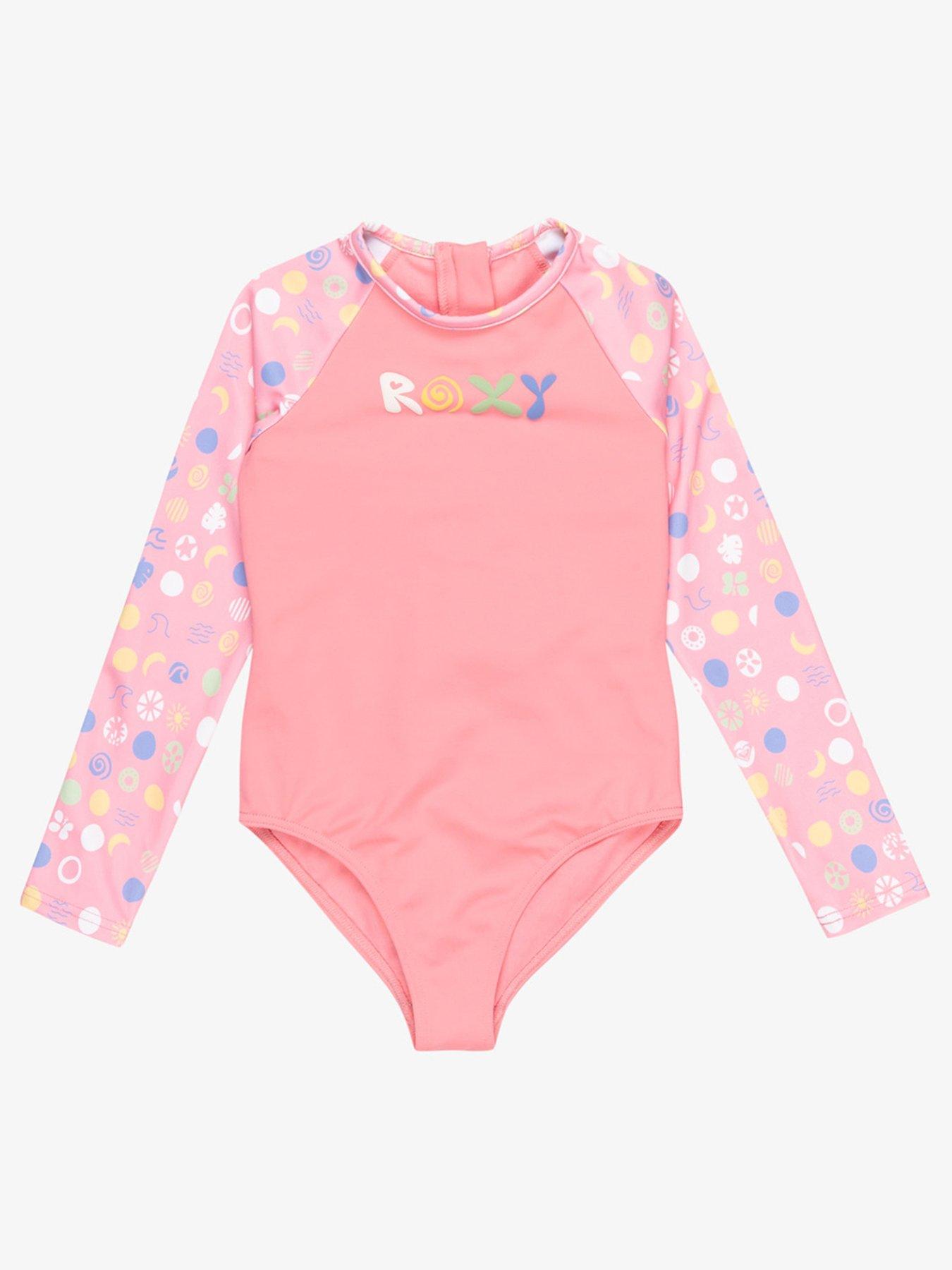Roxy Girls Dot All-In-One Rashguard Swimsuit - Pink