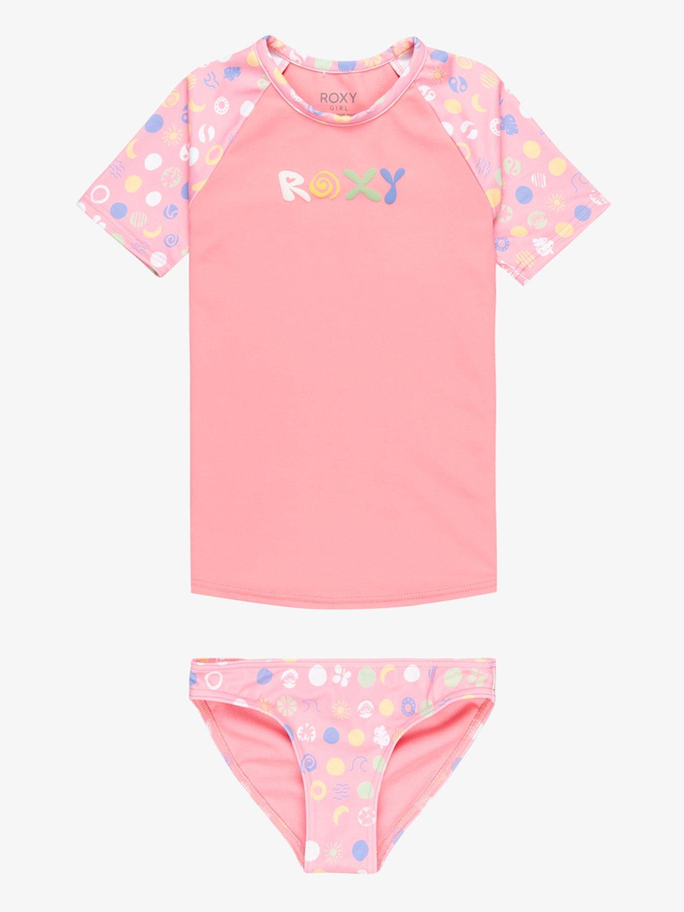 undefined Girls Dot Short Sleeve Lycra Rashguard Set - Pink