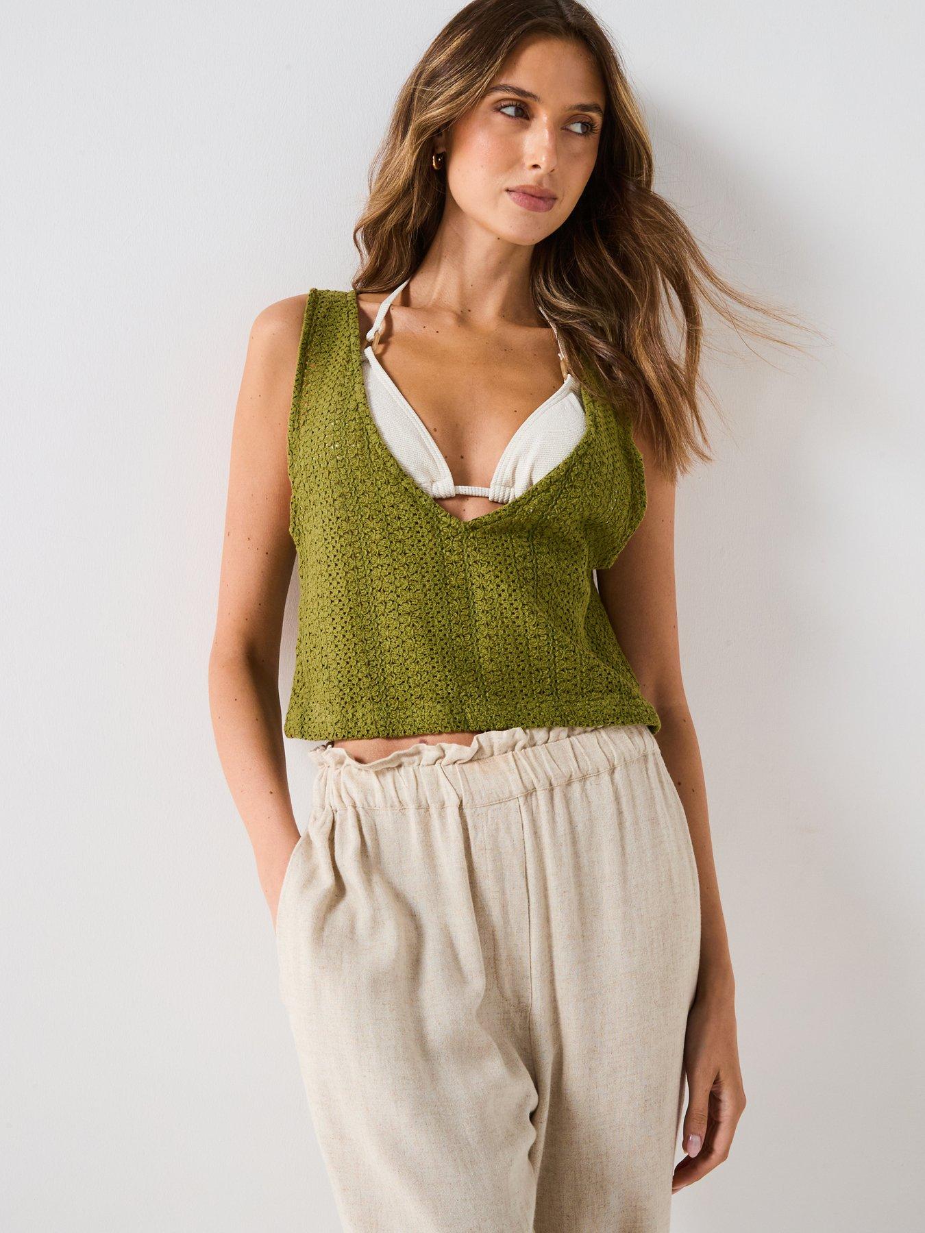 Roxy Womens Sky Above Tops Swim Coverup - Green