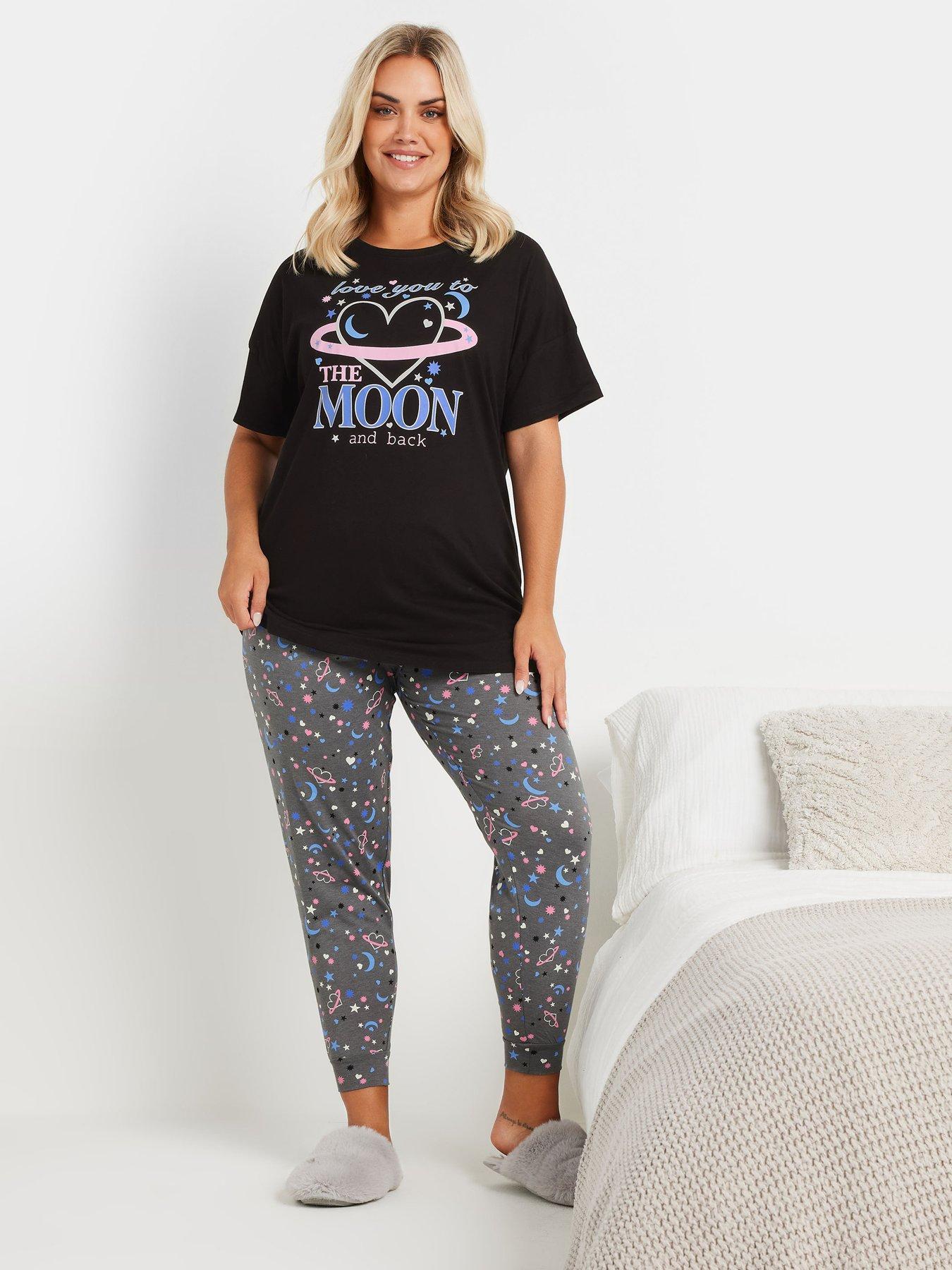 Image 1 of 4 of Yours Curve The Moon And Back Cuffed Pj Set - Black