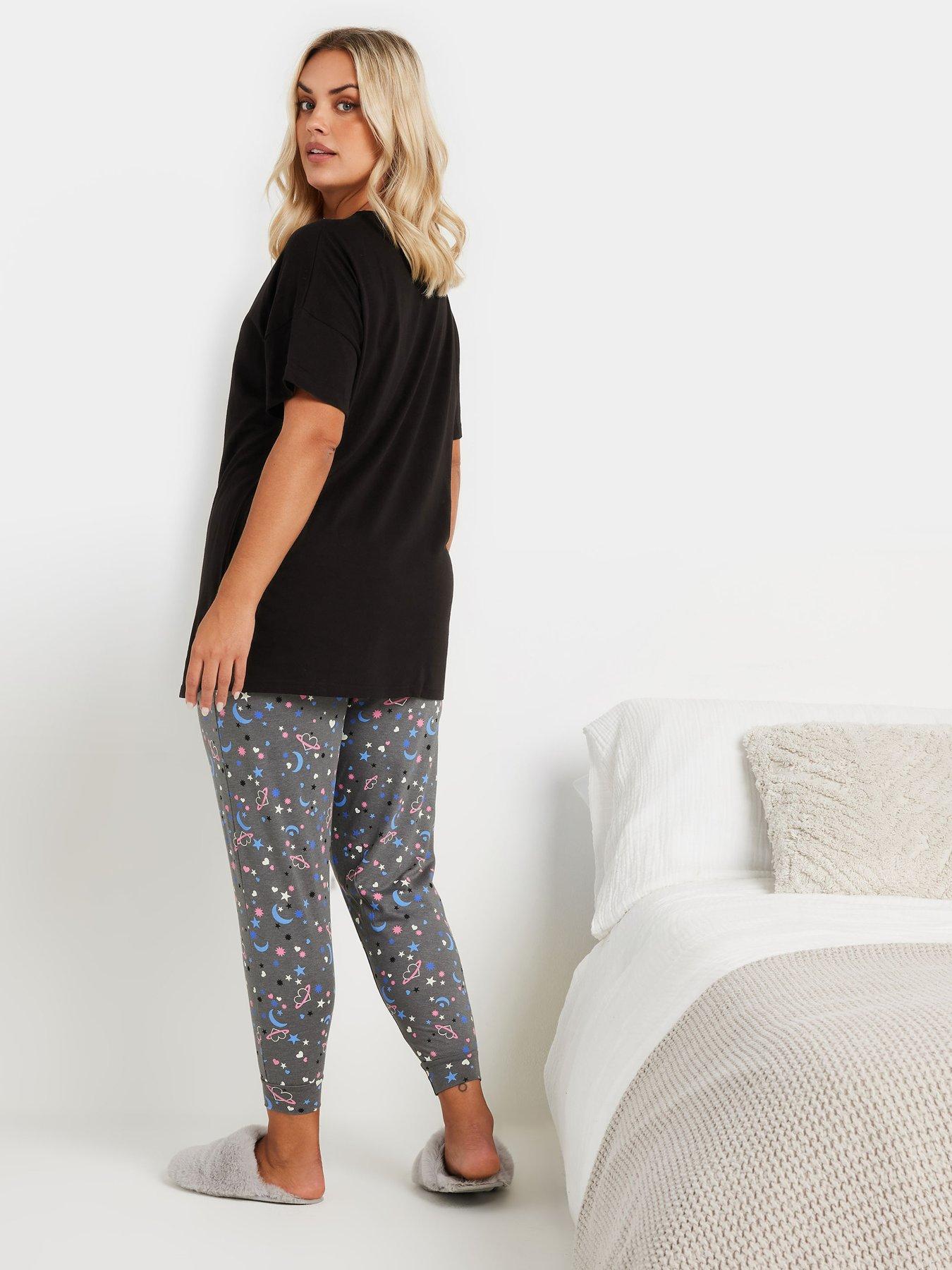 Image 2 of 4 of Yours Curve The Moon And Back Cuffed Pj Set - Black