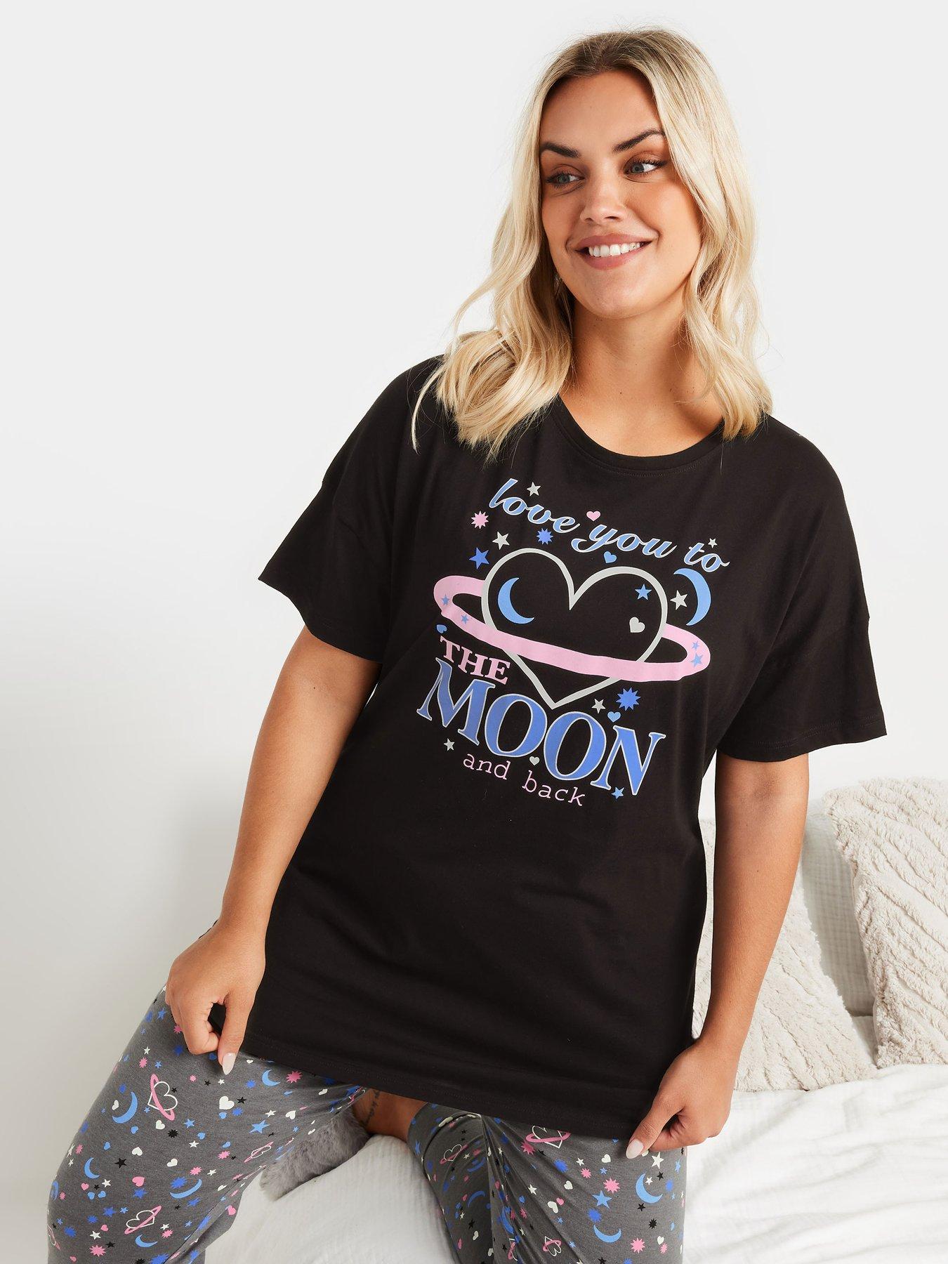 Image 3 of 4 of Yours Curve The Moon And Back Cuffed Pj Set - Black