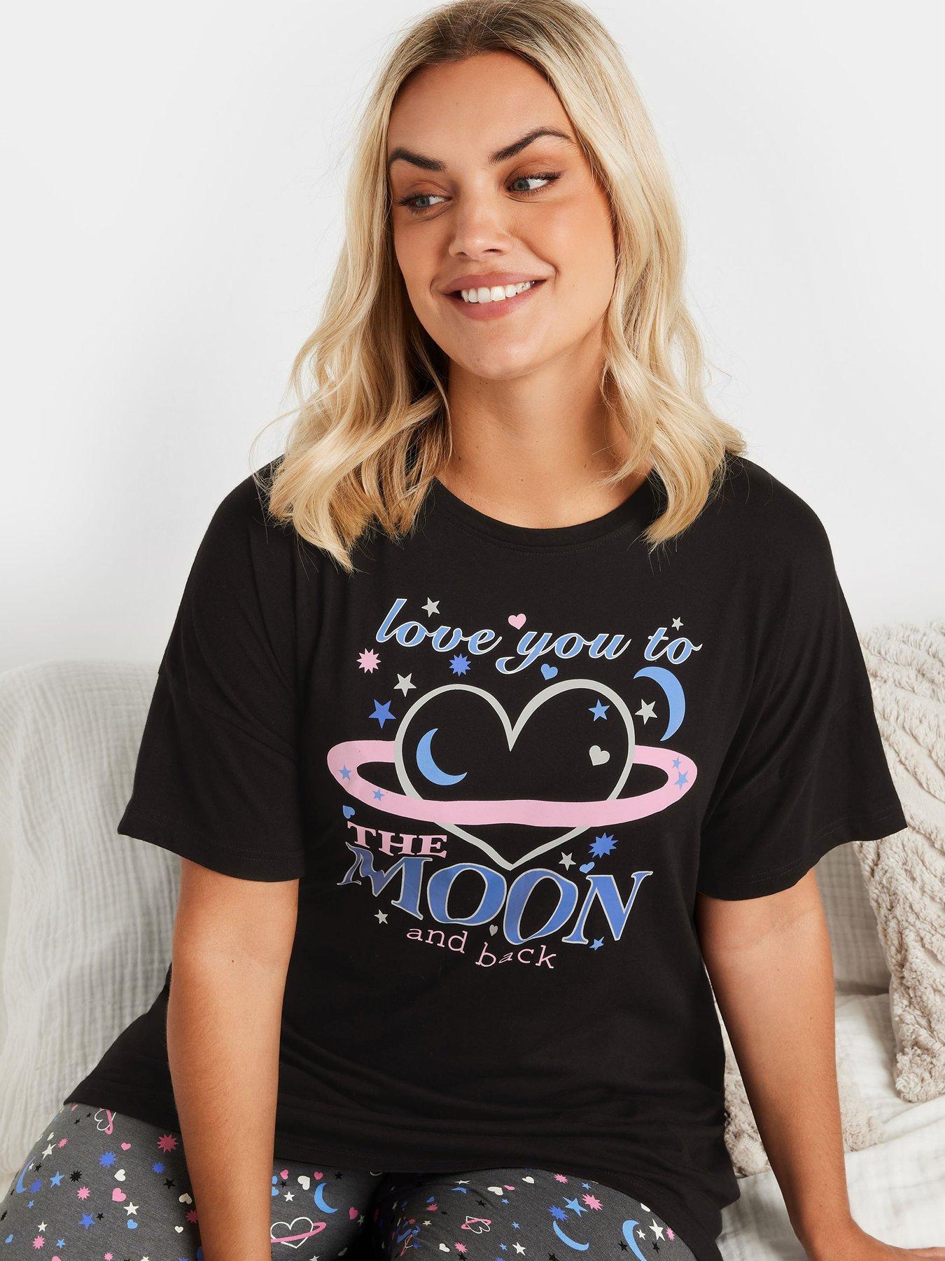 Image 4 of 4 of Yours Curve The Moon And Back Cuffed Pj Set - Black
