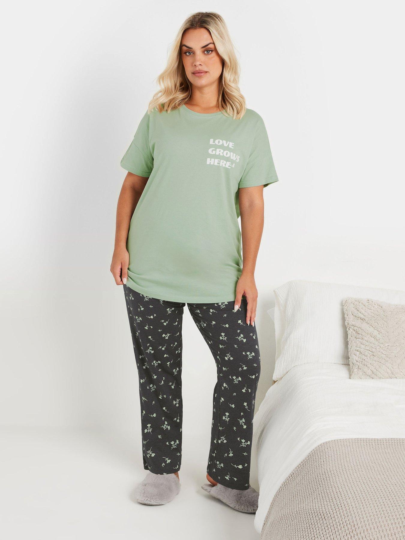 Image of Yours Curve Love Grows Here Wide Leg Pj Set - Green