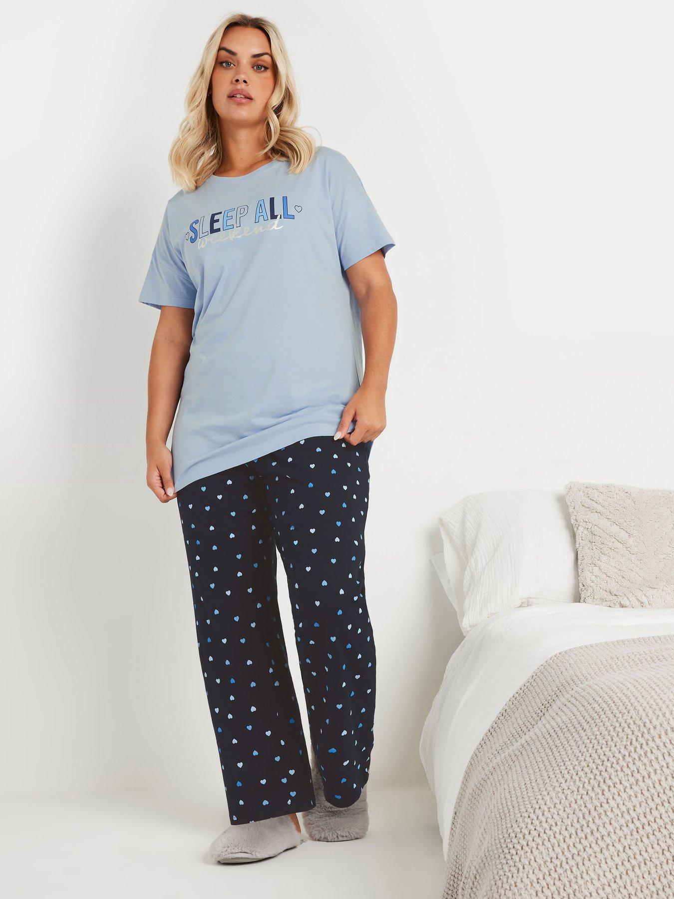 Image 1 of 4 of Yours Curve Sleep All Weekend Cuffed Pj Set - Blue