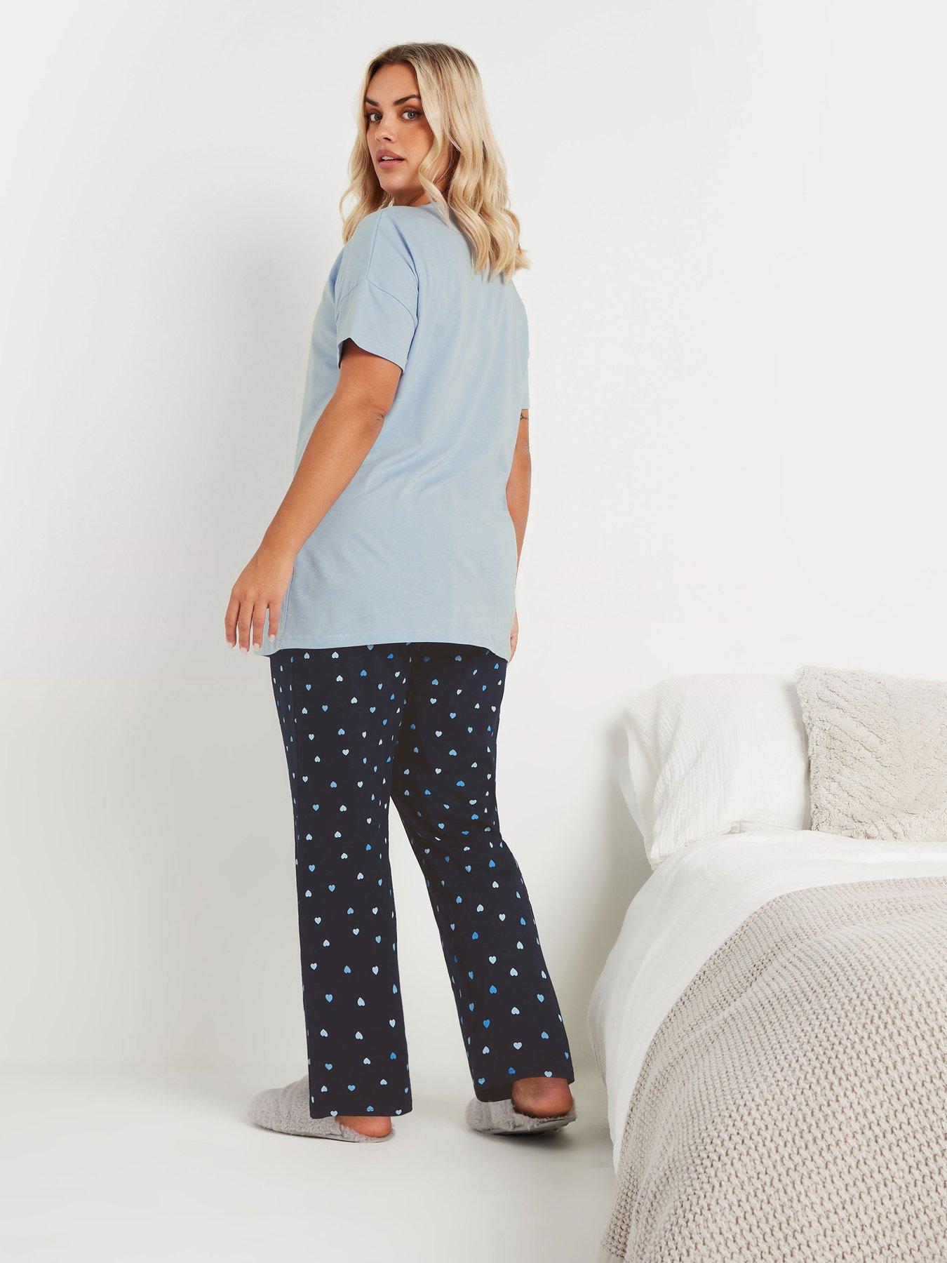 Image 2 of 4 of Yours Curve Sleep All Weekend Cuffed Pj Set - Blue
